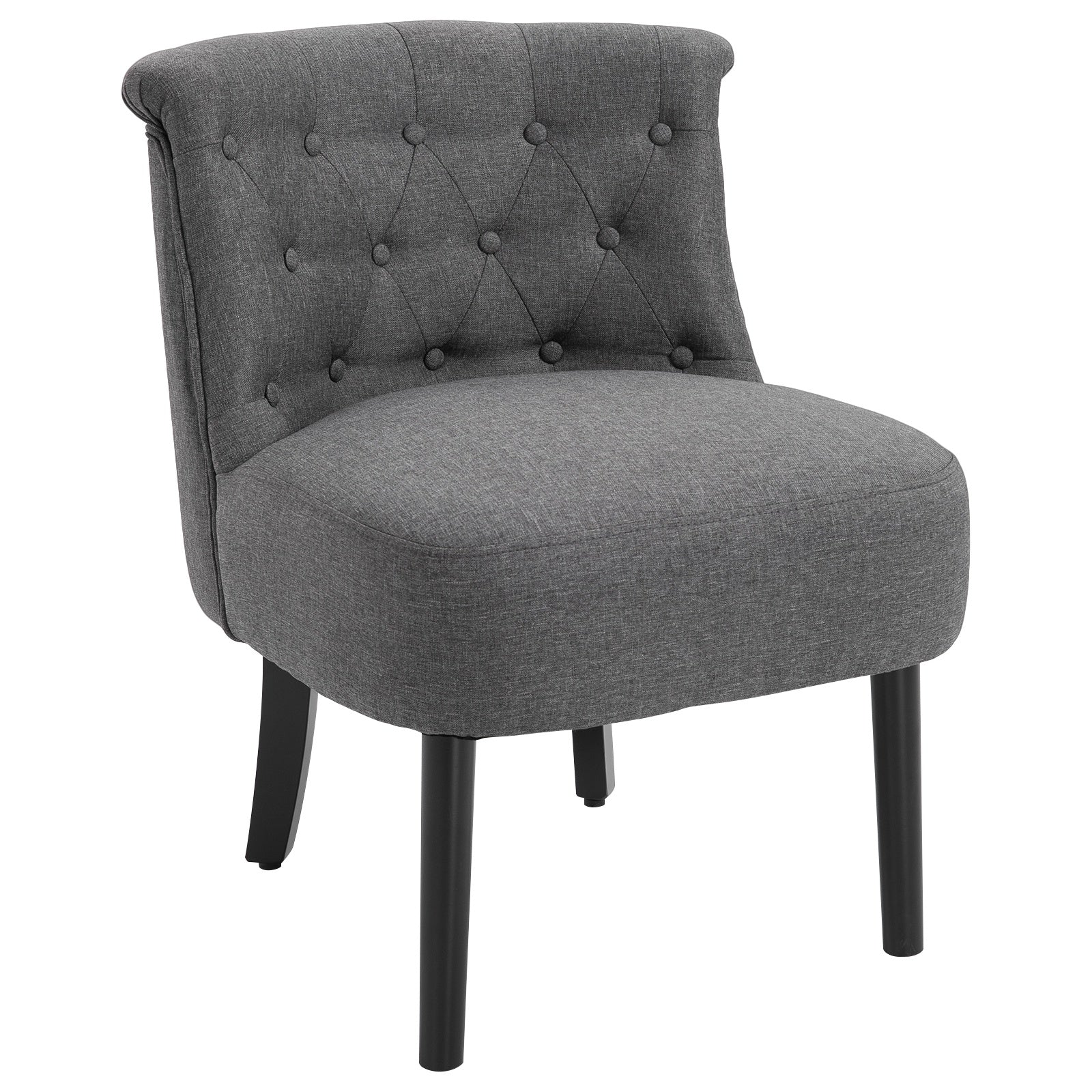 Modern Accent Leisure Chair with Mid Back Button-Tufted Upholstered Fabric and Wooden Legs for Living Room and Bedroom, Grey