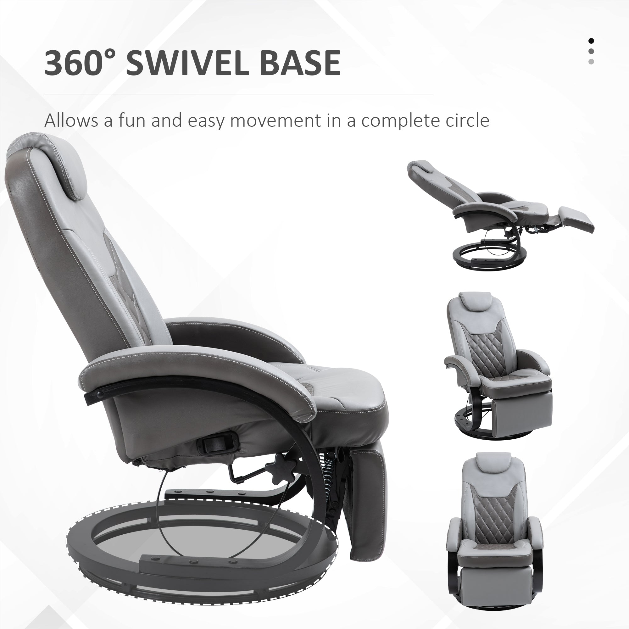 Faux Leather Manual Recliner, Adjustable Swivel Lounge Chair, Armchair with Footrest and Round Base for Living Room, Gray