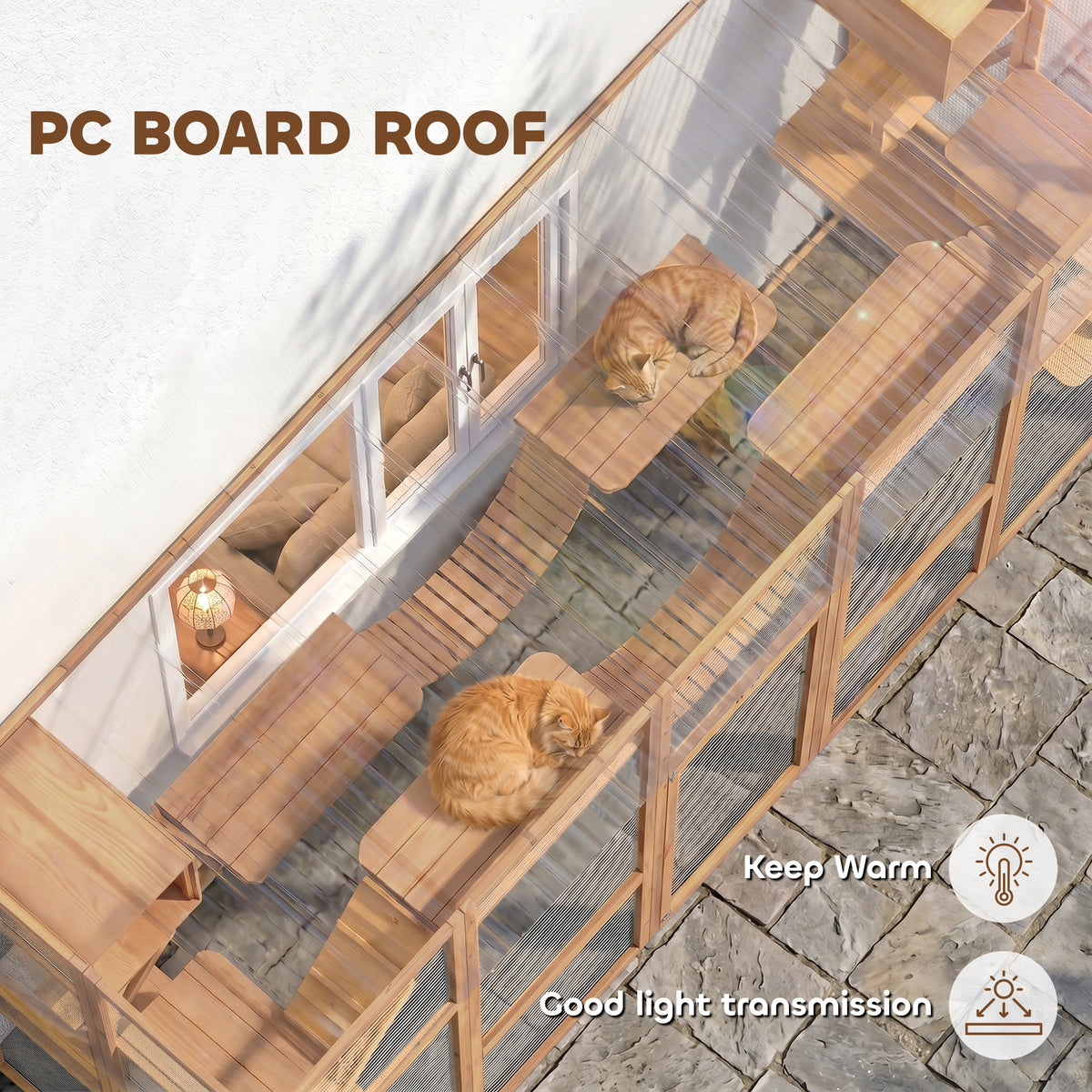 Catio Playground Cat Window Box Outside Enclosure for Multiple Cats w/ Shelves & Bridges, Orange