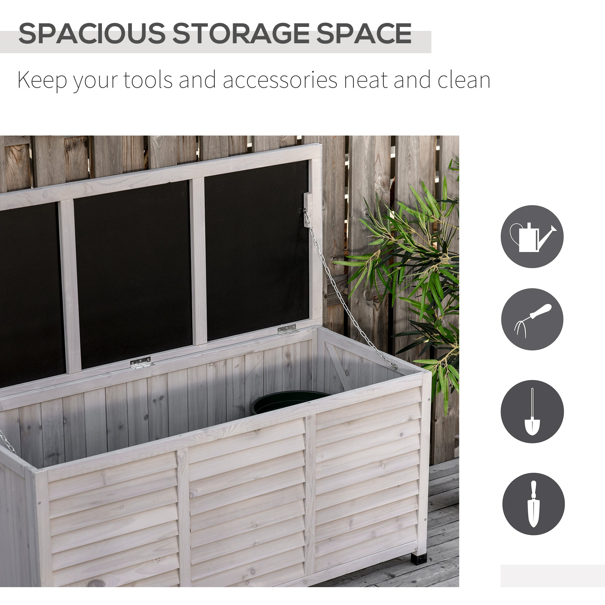 75 Gallon Wooden Deck Box, Outdoor Storage Container with Aerating Gap & Weather-Fighting Finish, Grey - grey - Image 6