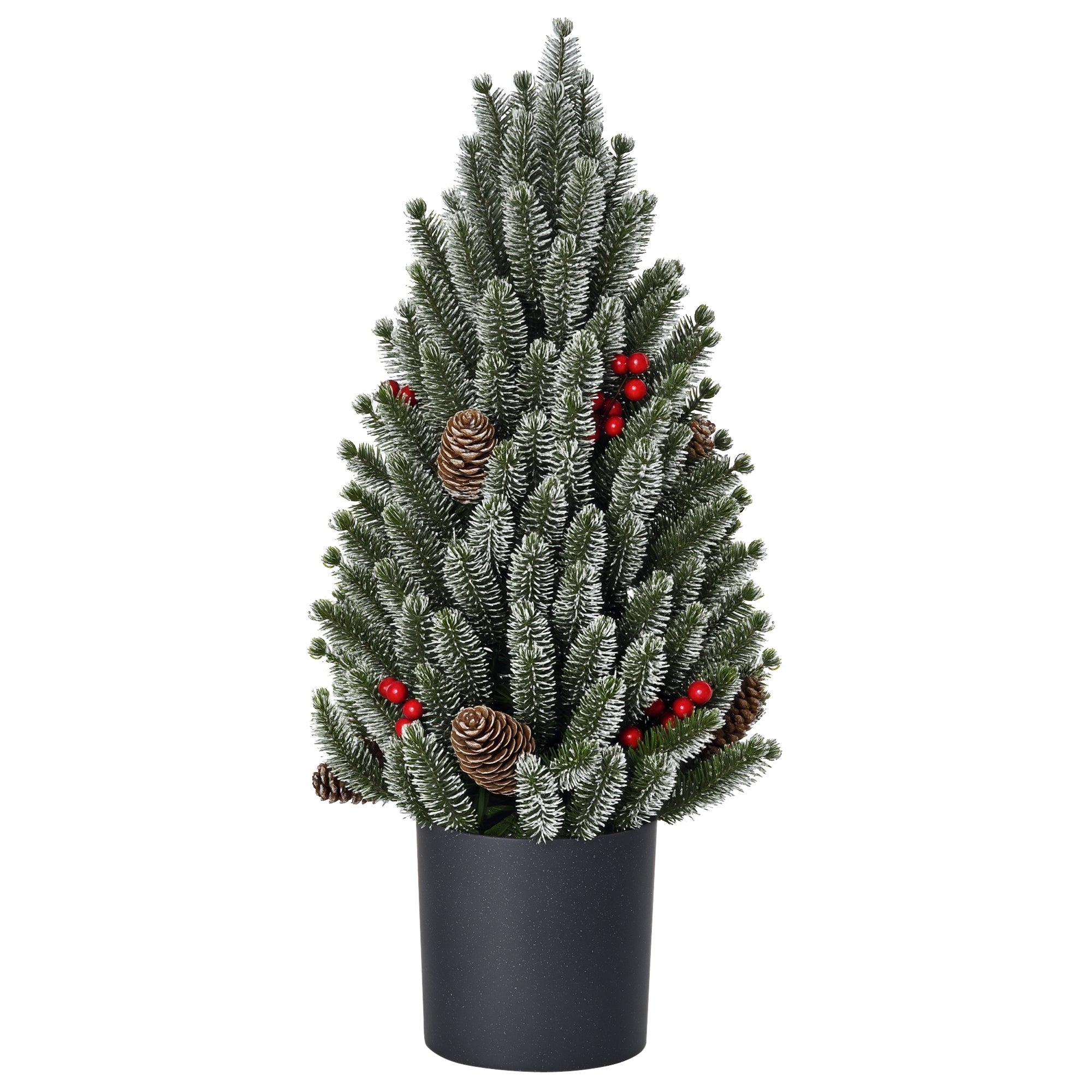 18" Tall Unlit Miniature Snow-Flocked Tabletop Artificial Christmas Tree, Holiday Decoration with Pine Cones and Berries