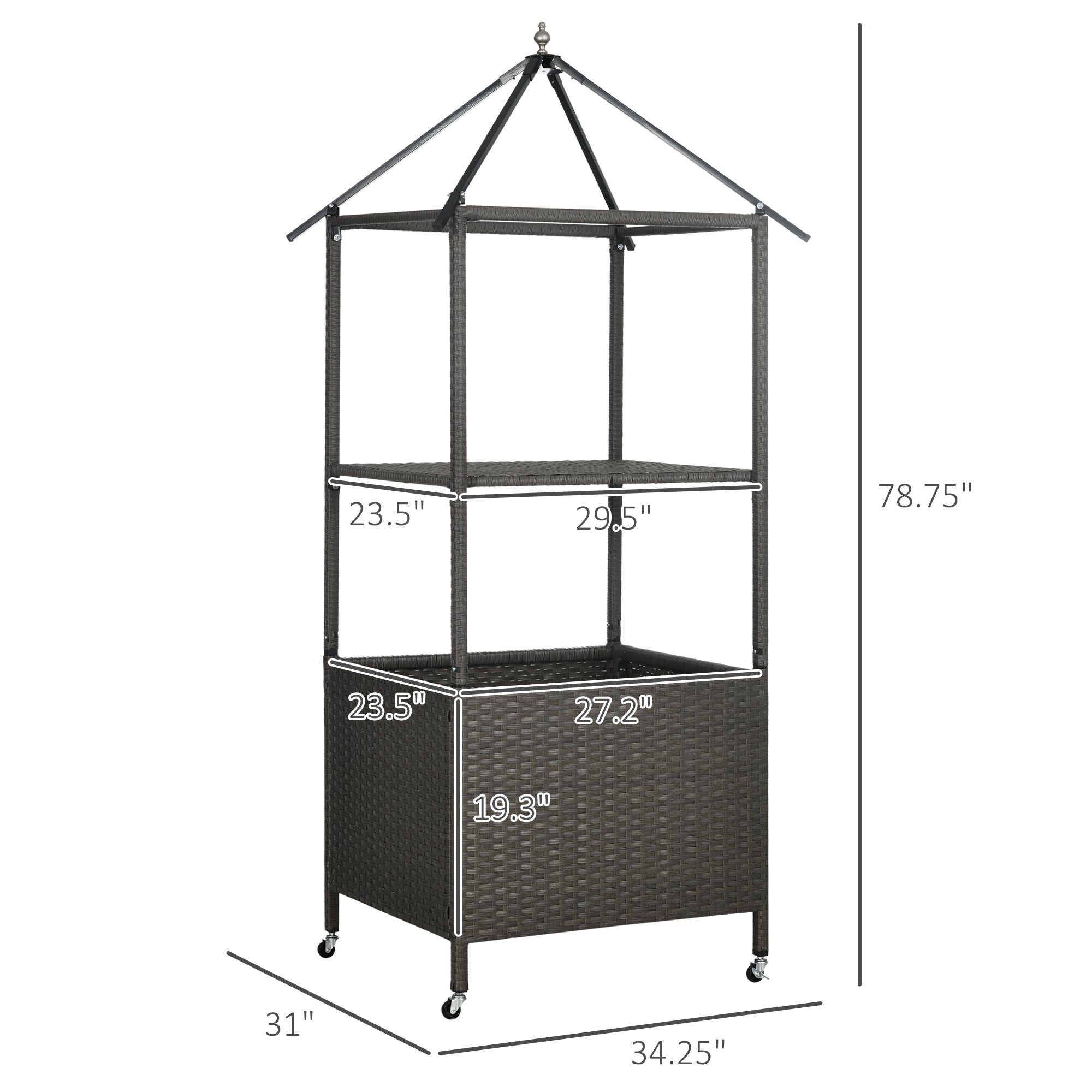 Outdoor Towel Valet Caddy, Covered Poolside Towel Holder Rack, Shelf, Basket, Rolling PE Rattan Wicker Storage on Wheels, Beige - Beige - Image 3