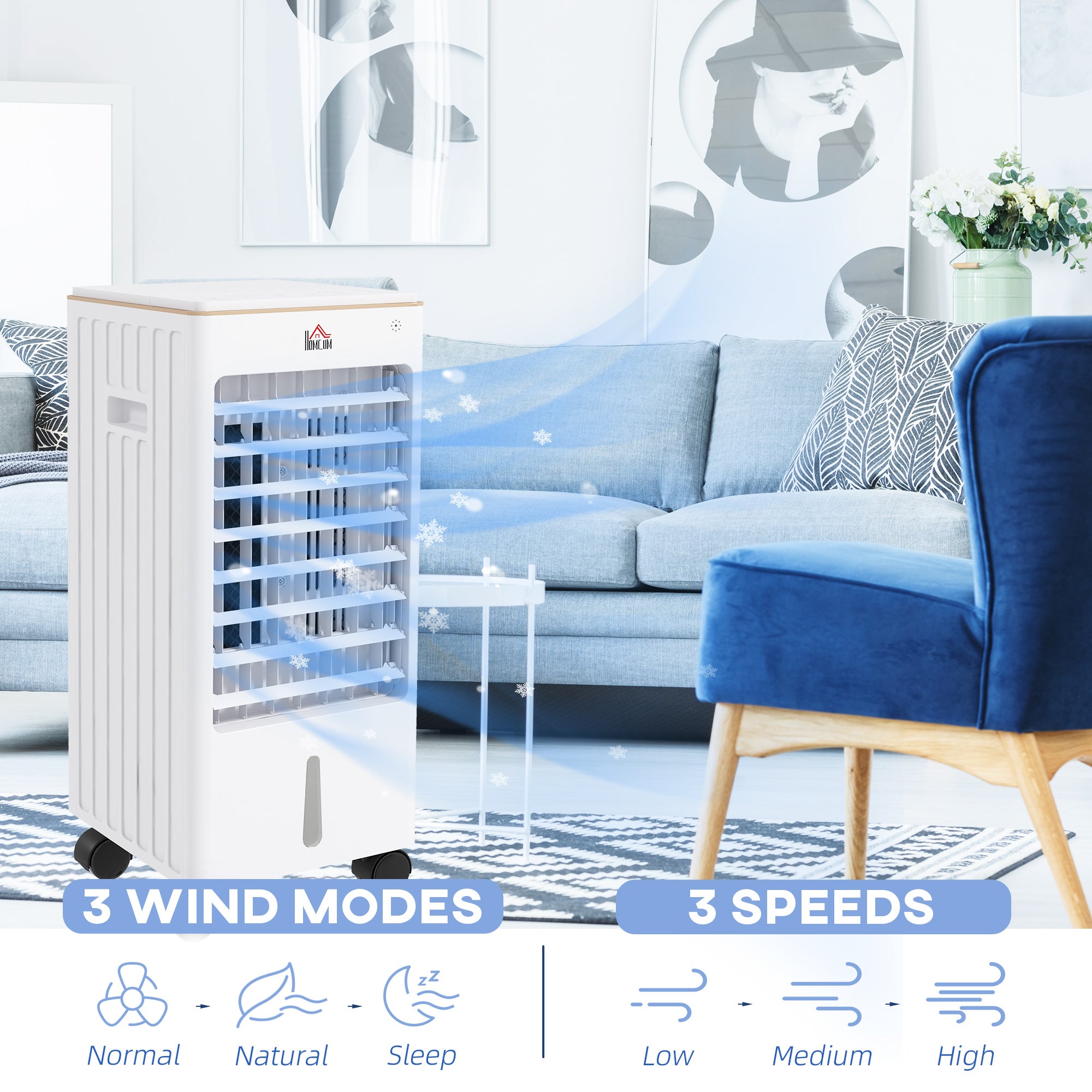 Room Air Cooler with Ice Packs, Ice Cooling Fan Water Conditioner Humidifier Unit with Remote, Timer, Wheels