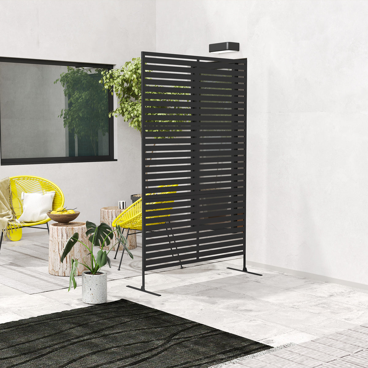 Decorative Privacy Fence Screen, Metal Outdoor Privacy Screen Climbing Plant Trellis with Stand, 78" H x 48" W, Black