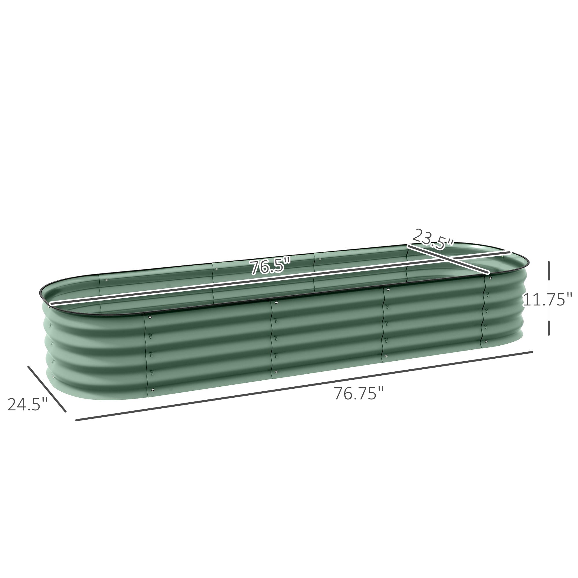 6.4' x 2' x 1' Galvanized Raised Garden Bed Kit, Metal Planter Box with Safety Edging, Green - Green - Image 3
