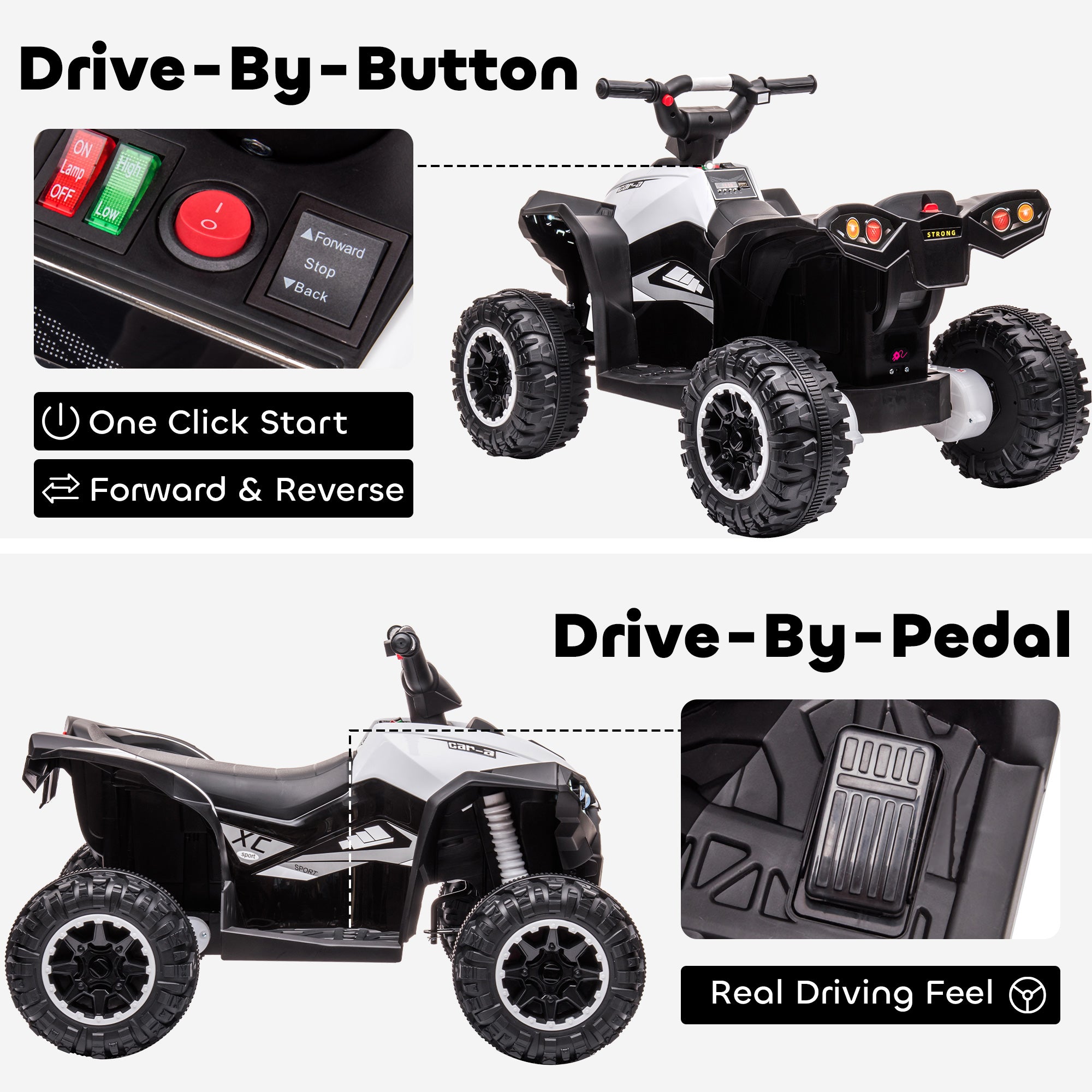 12V Kids ATV Quad Car with Forward & Backward Function, Four Wheeler for Kids with Wear-Resistant Wheels, Music, Up to 3.7 MPH, Electric Ride-on ATV for Toddlers Ages 3+ Years Old, White