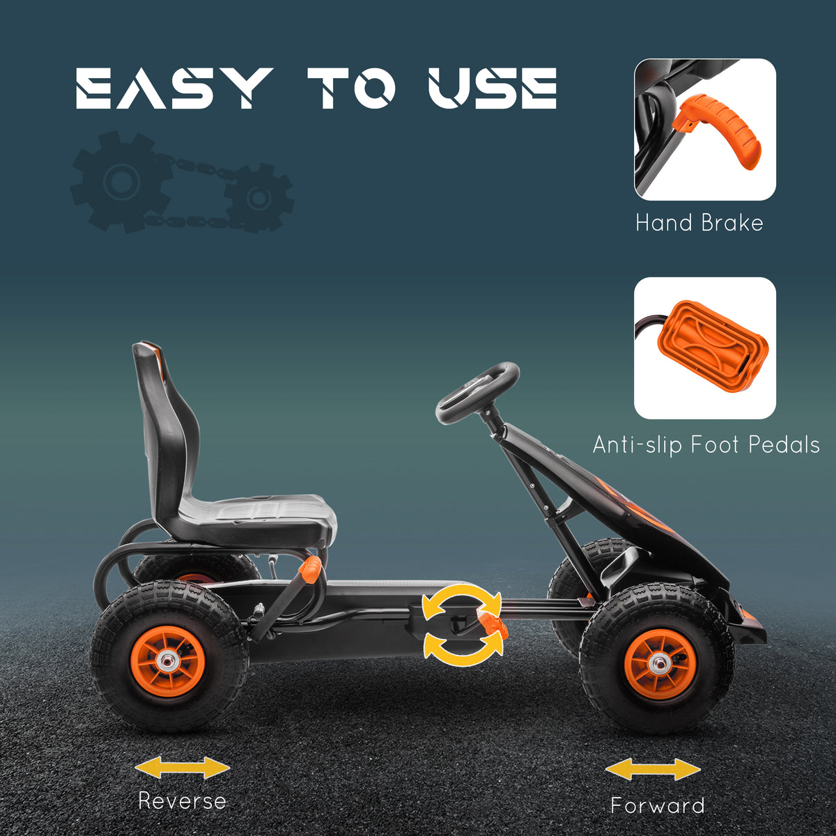 Kids Pedal Go Kart Ride-on Toy with Ergonomic Comfort, Pedal Car with Tough, Wear-Resistant Tread for Ages 5-12, Orange