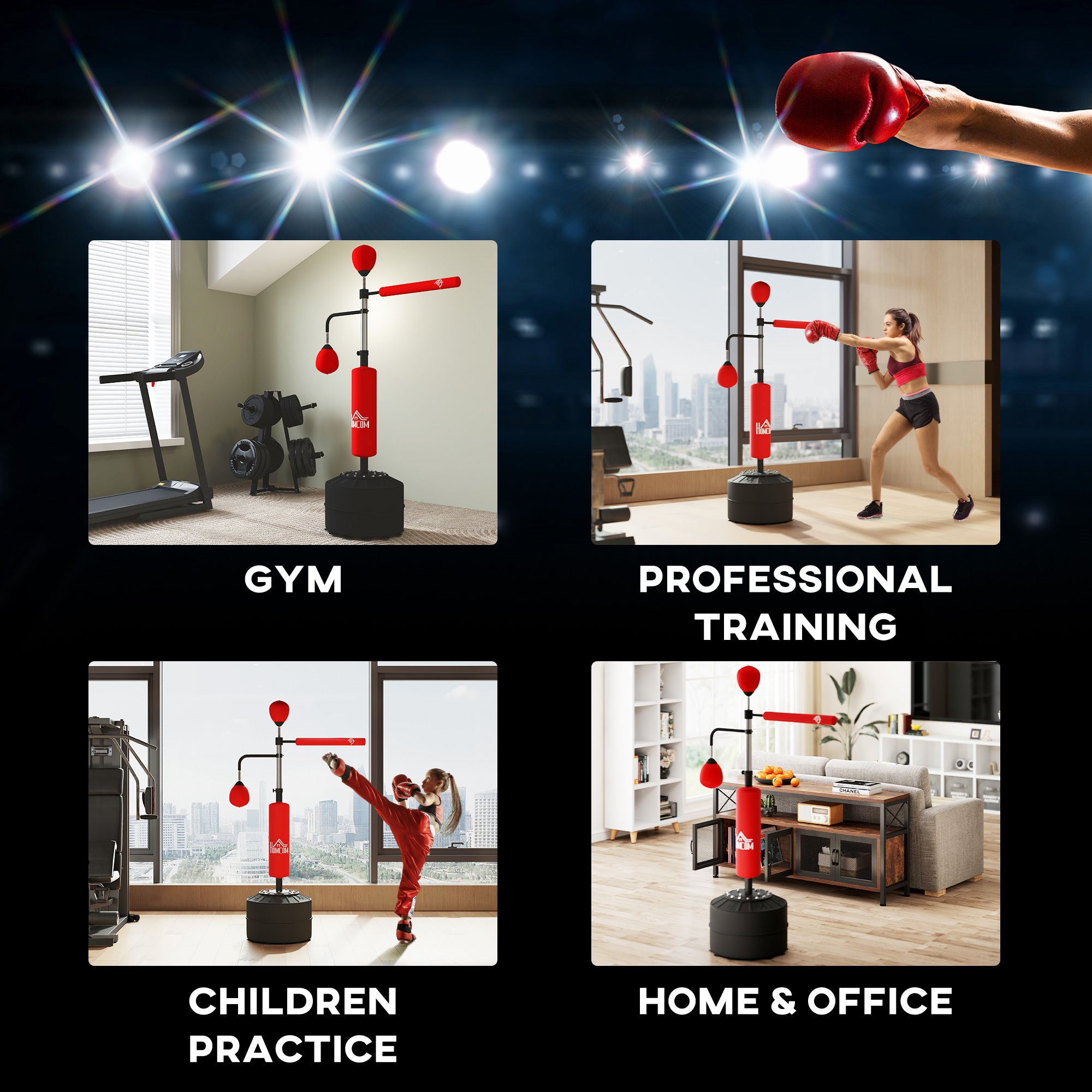 4-in-1 Boxing Punching Bag Stand with 2 Speedballs, 360° Relax Bar, & PU-Wrapped Bag & Adjustable Height, Red