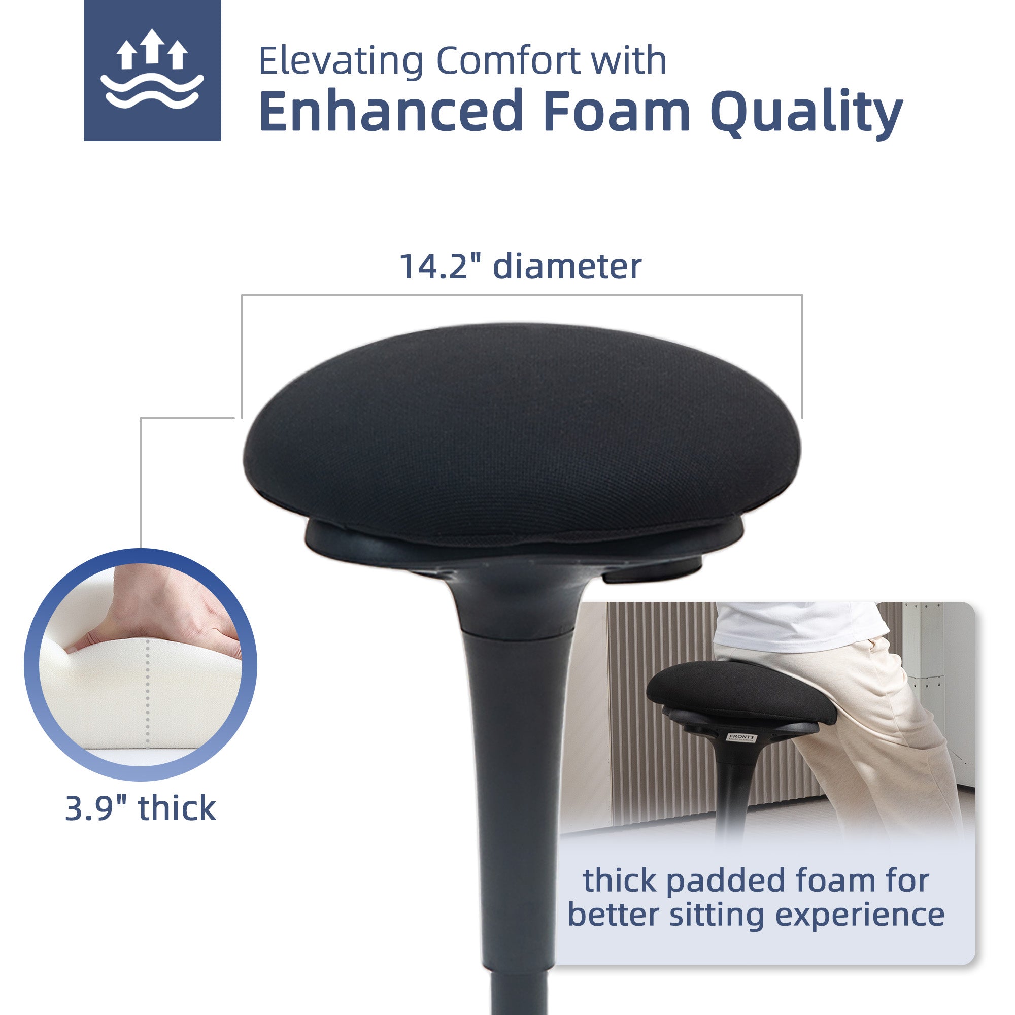 Backless Wobble Chair, Adjustable Active Ergonomic Stool Chair, with Rocking Motion, Padded, Black