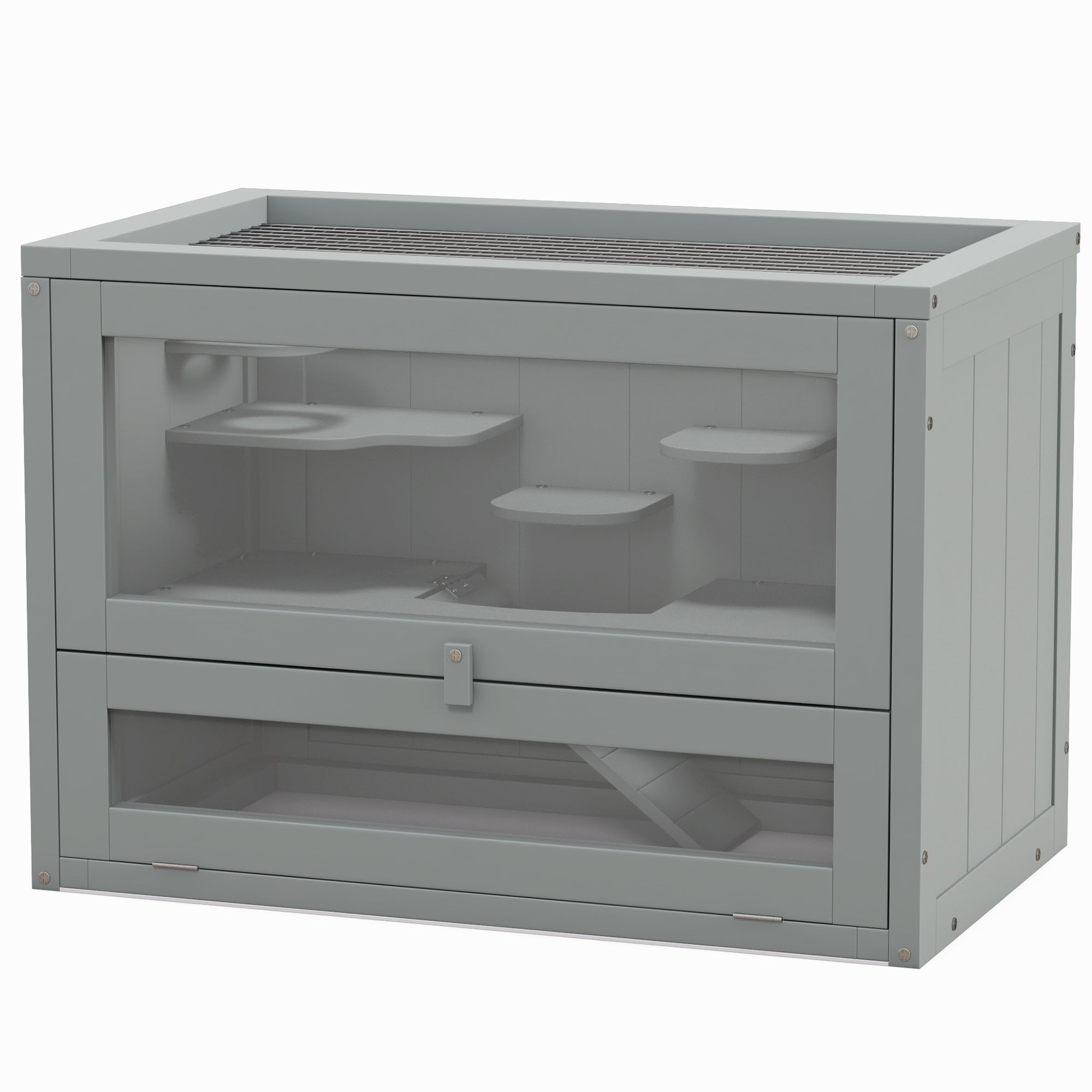 2-Level Hamster Cage with Openable Top, Door, Shelf, Ladder, Gray - Gray