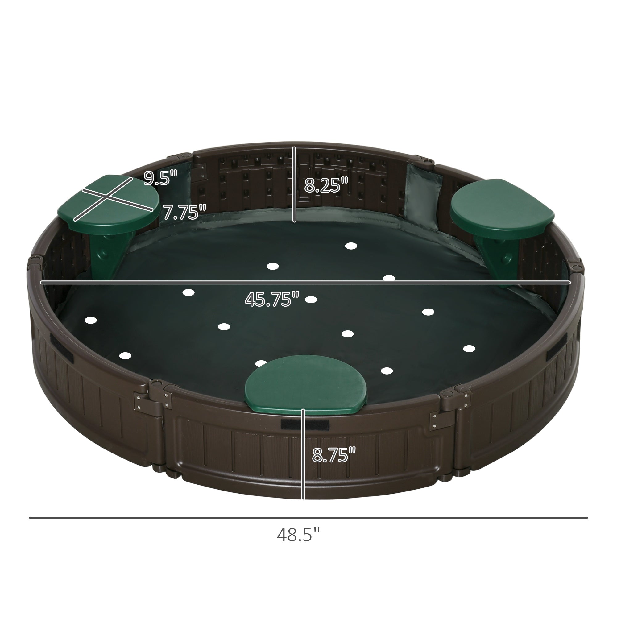Kids Outdoor Sandbox with Cover Garden Bed Sand Pit, Easy Assembly Children's Round Sandbox for Backyard, Brown, 48.5" x 48.5" x 8.75"