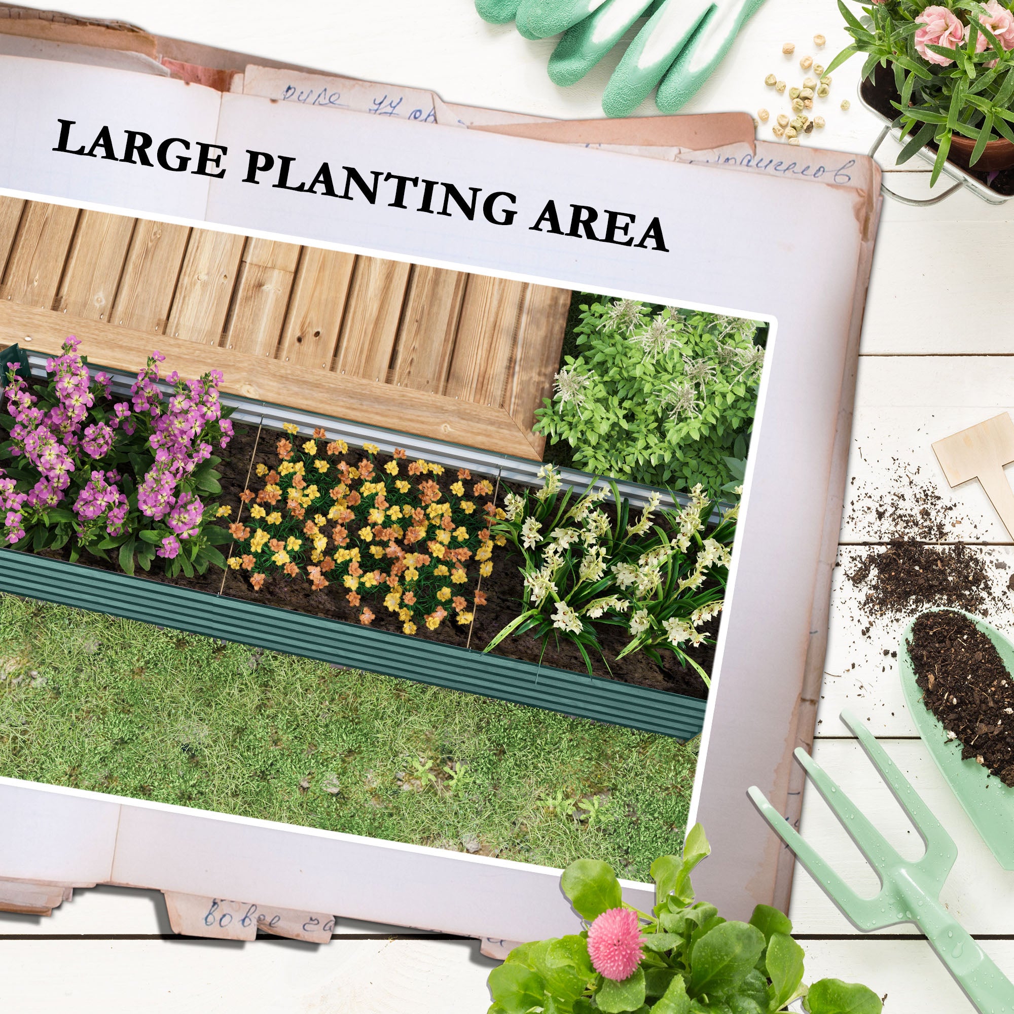 8x2x2ft Galvanized Raised Garden Bed Kit with Safety Edging for Flowers, Herbs and Vegetables, Green - Green - Image 4