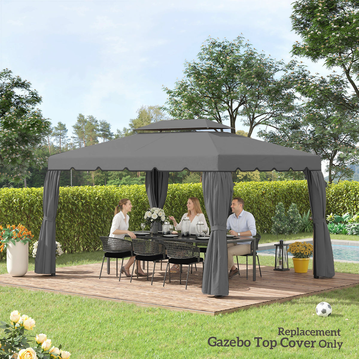 Model 84C-101 or 84C-144 13' x 10' Gazebo Replacement Canopy, Gazebo Top with Double Vented Roof (TOP ONLY), Gray