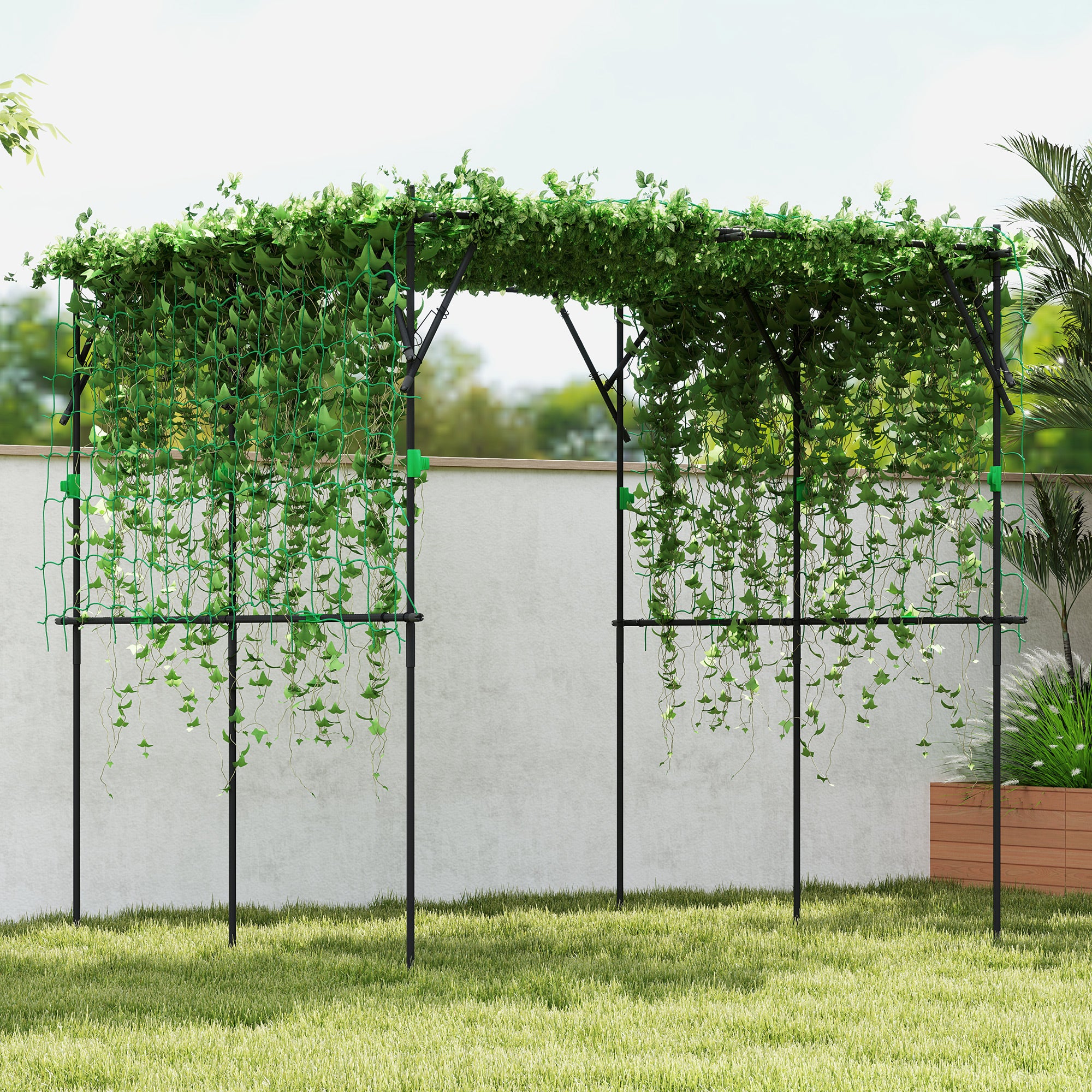 Garden Arch Trellis, 7.3 FT Tall Metal Plant Trellis Support with Climbing Net, Cucumber Trellis for Vegetables, Black - Black - Image 2