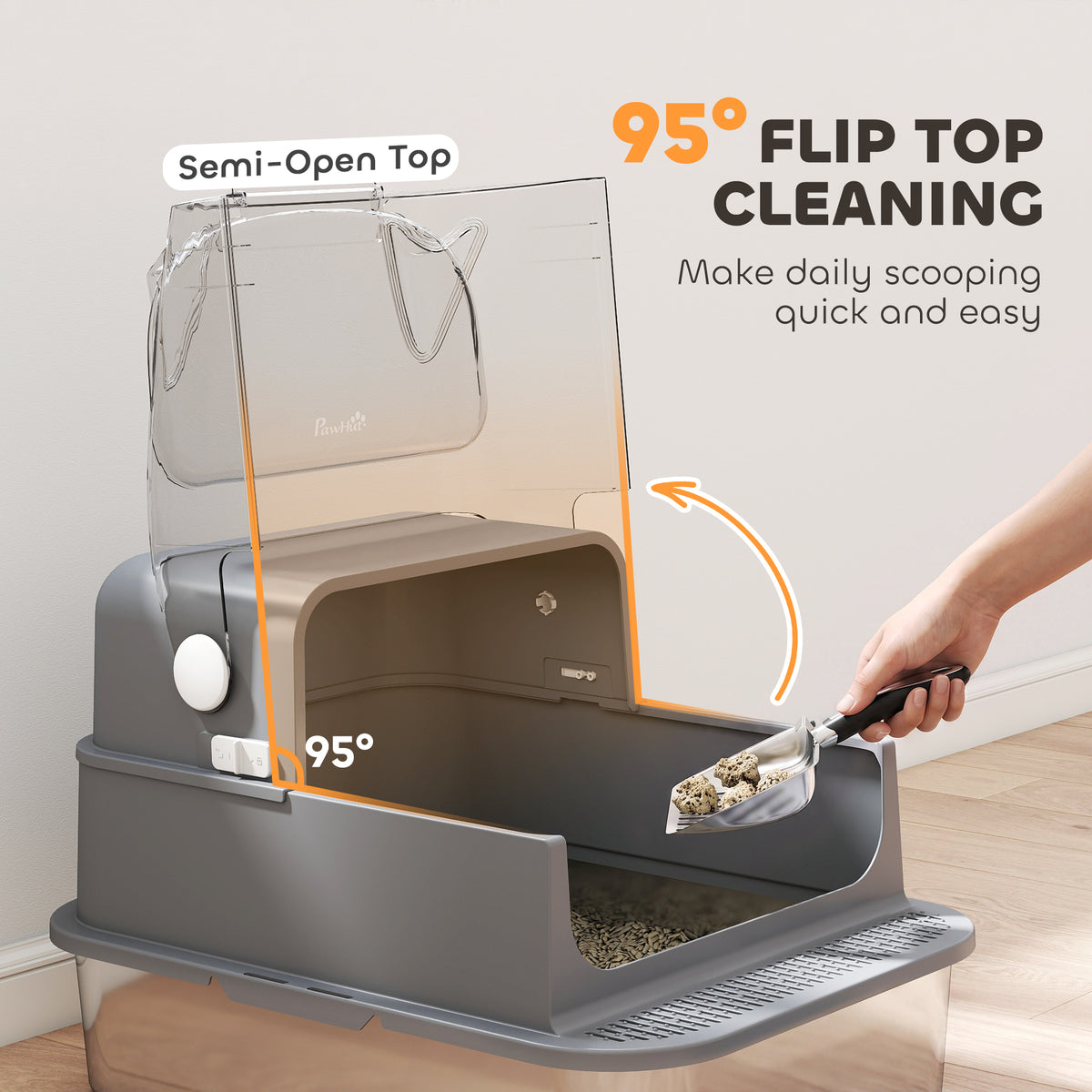 Stainless Steel Cat Litter Box with Flip Lid, XXL Enclosed Litter Box, High Sided, Step, Metal Scoop, 2 Deodorizing Bags