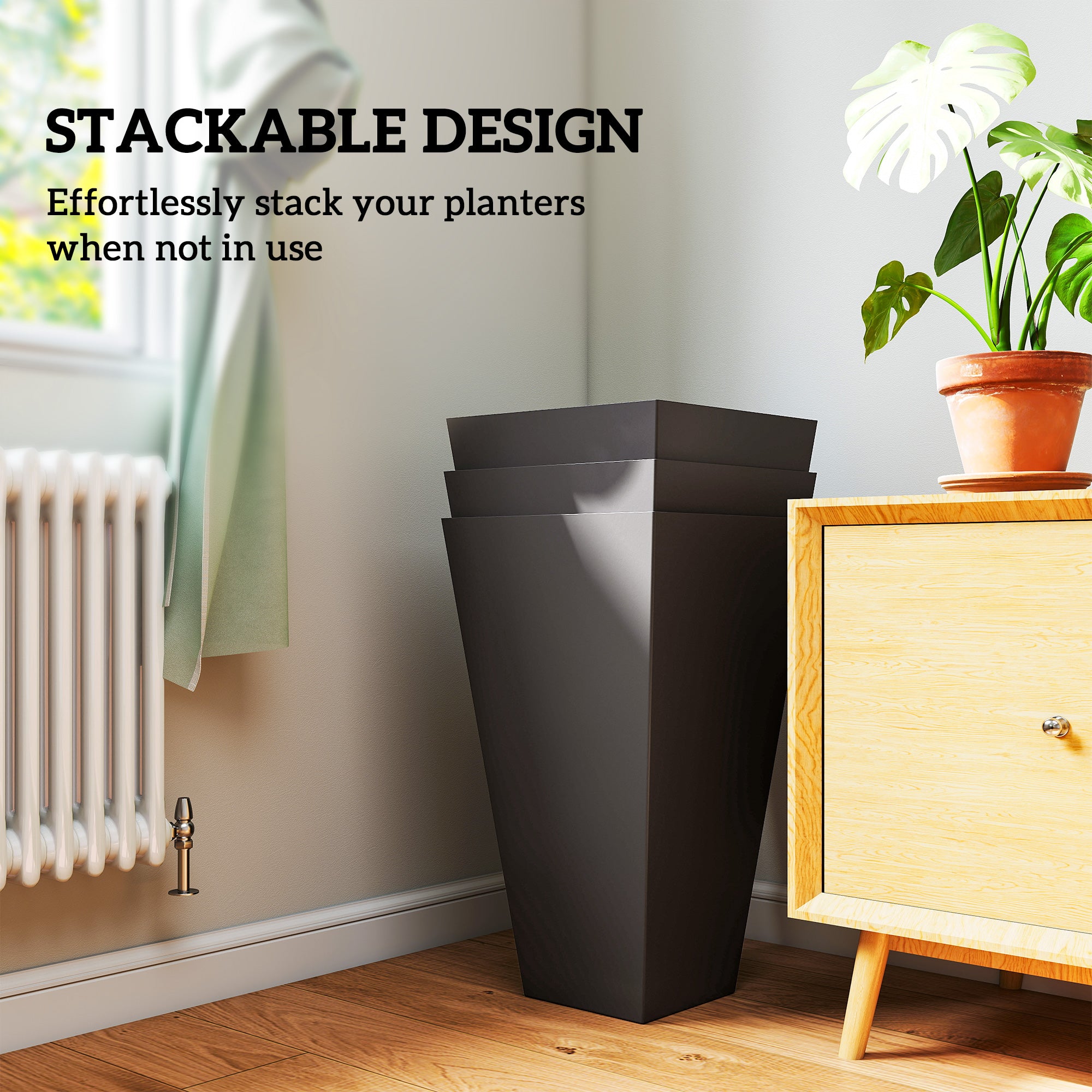 28ft Tall Plastic Planters, Set of 3, Flower Pot, anti-crack, fade-resistant, square shape with a matte surface, Outdoor & Indoor, for lawns, patios, yards, Brown - Brown - Image 7