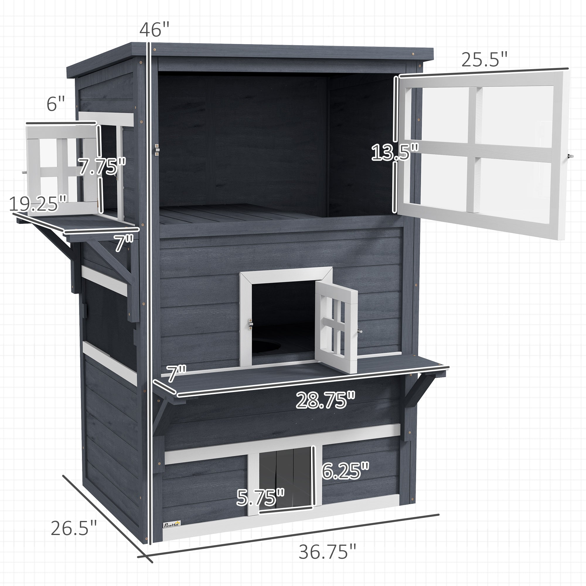 Cat House, Outdoor 3-Tier Kitty Shelter, Weather Resistant, w/ Escape Door - Dark Gray - Image 3