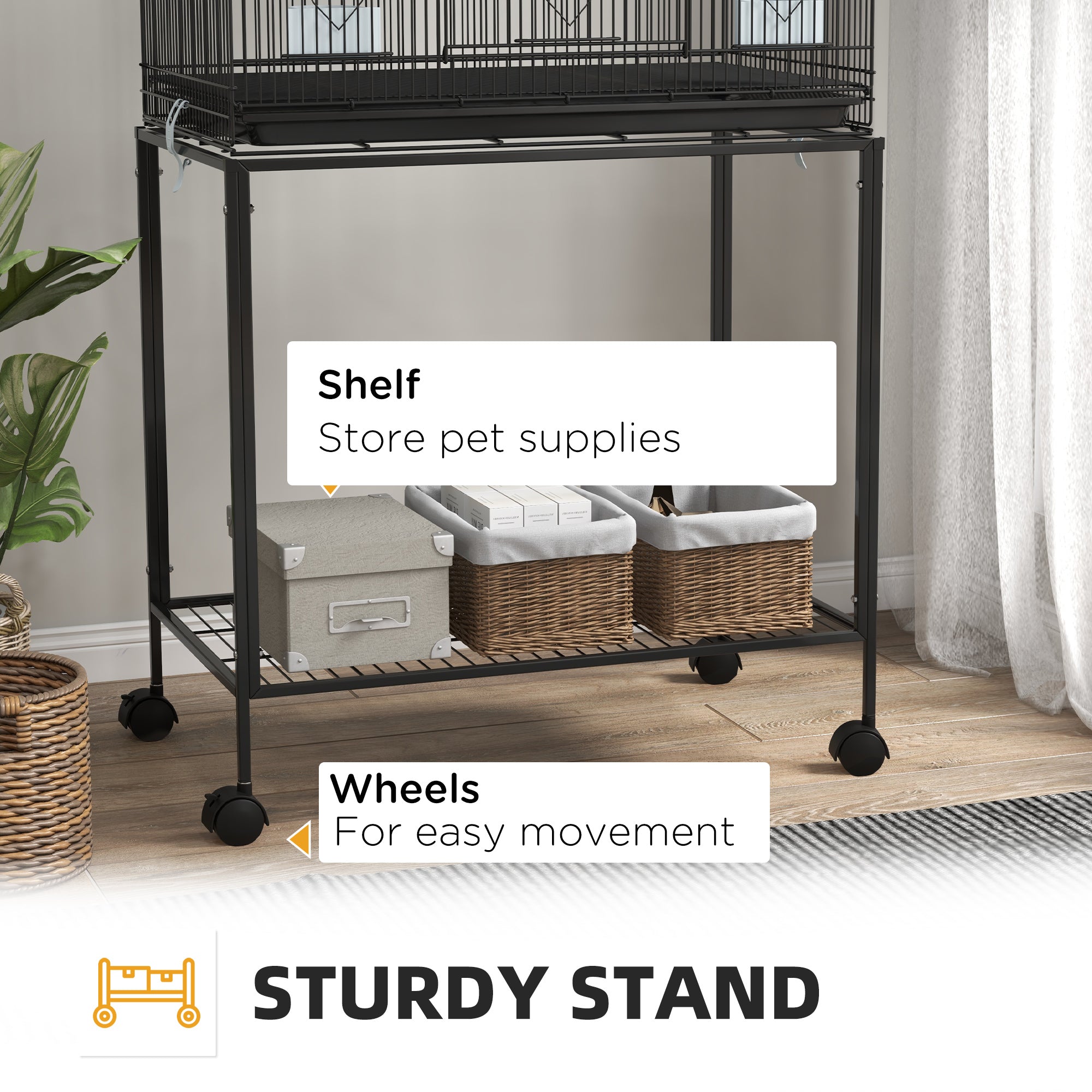 Double Stackable Bird Cage on Wheels w/ Stand, for Canaries - Black - Image 8