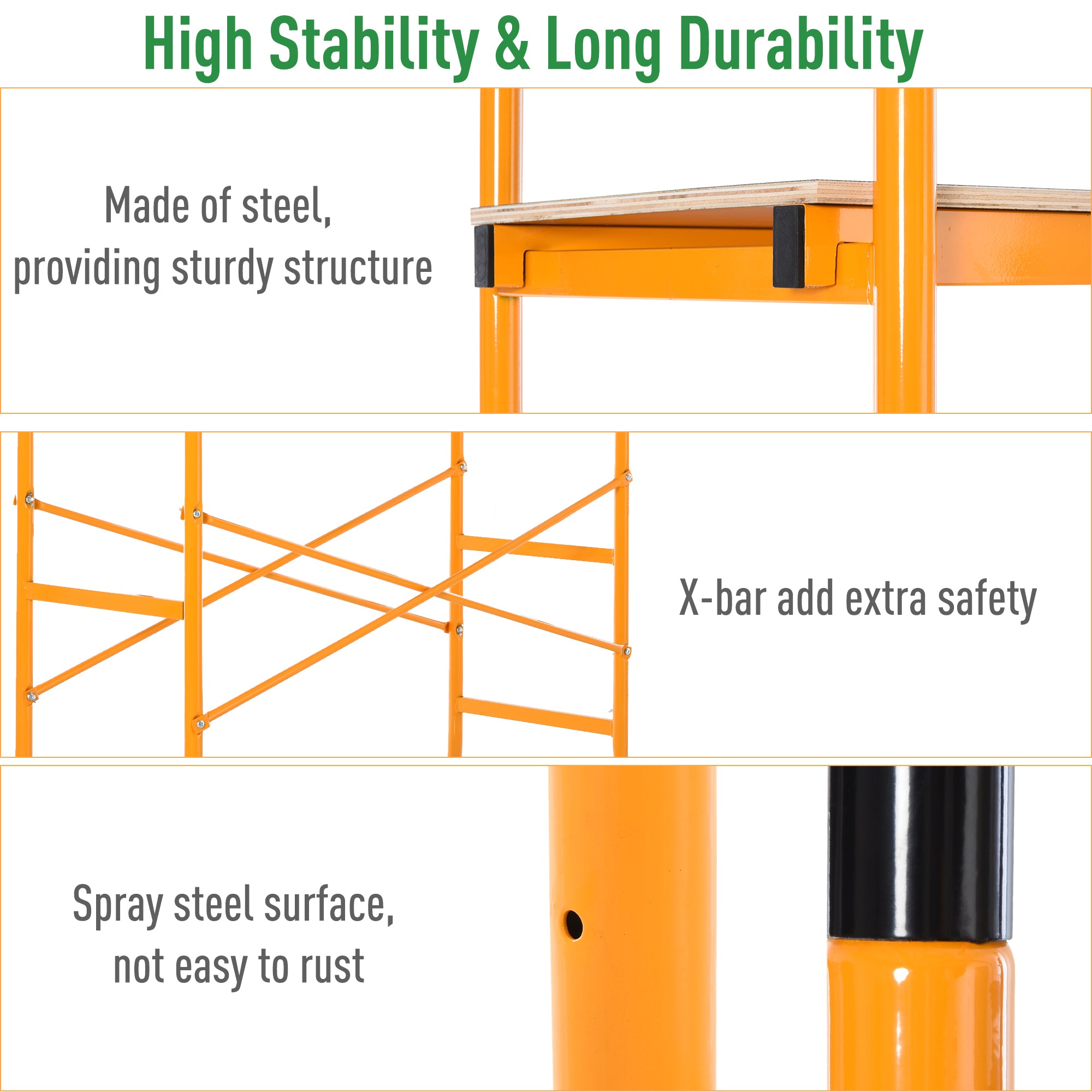 4-Step Steel 4.6 x 2 x 6 ft. Scaffold 2 Wheels Free Moving for Indoor & Outdoor Decoration Anti-Skid, 440 Pound Capacity