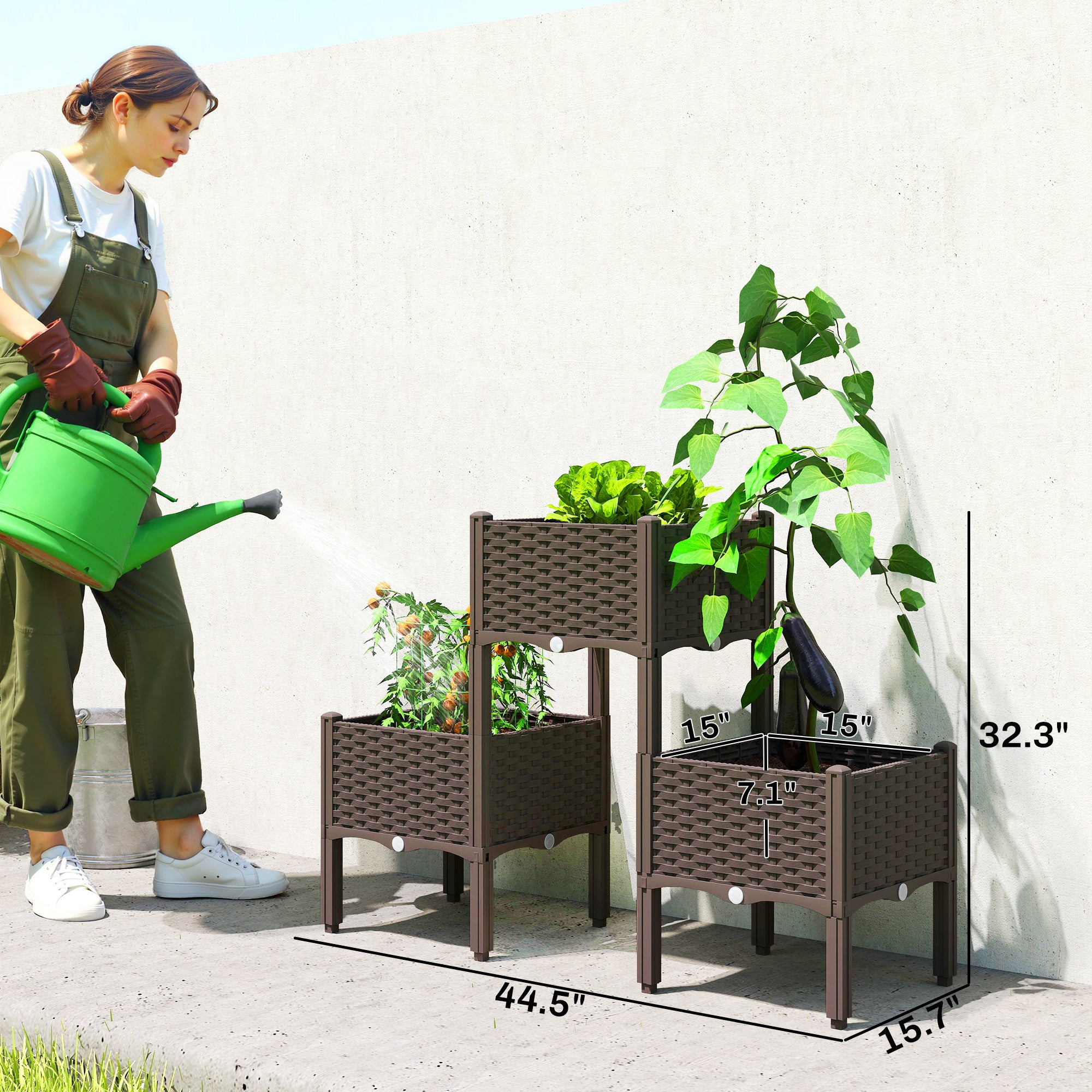Plastic Raised Garden Bed with Legs, Self Watering Elevated Planter Boxes with Drainage Holes and Plugs, Easy Assembly - Brown - Image 3