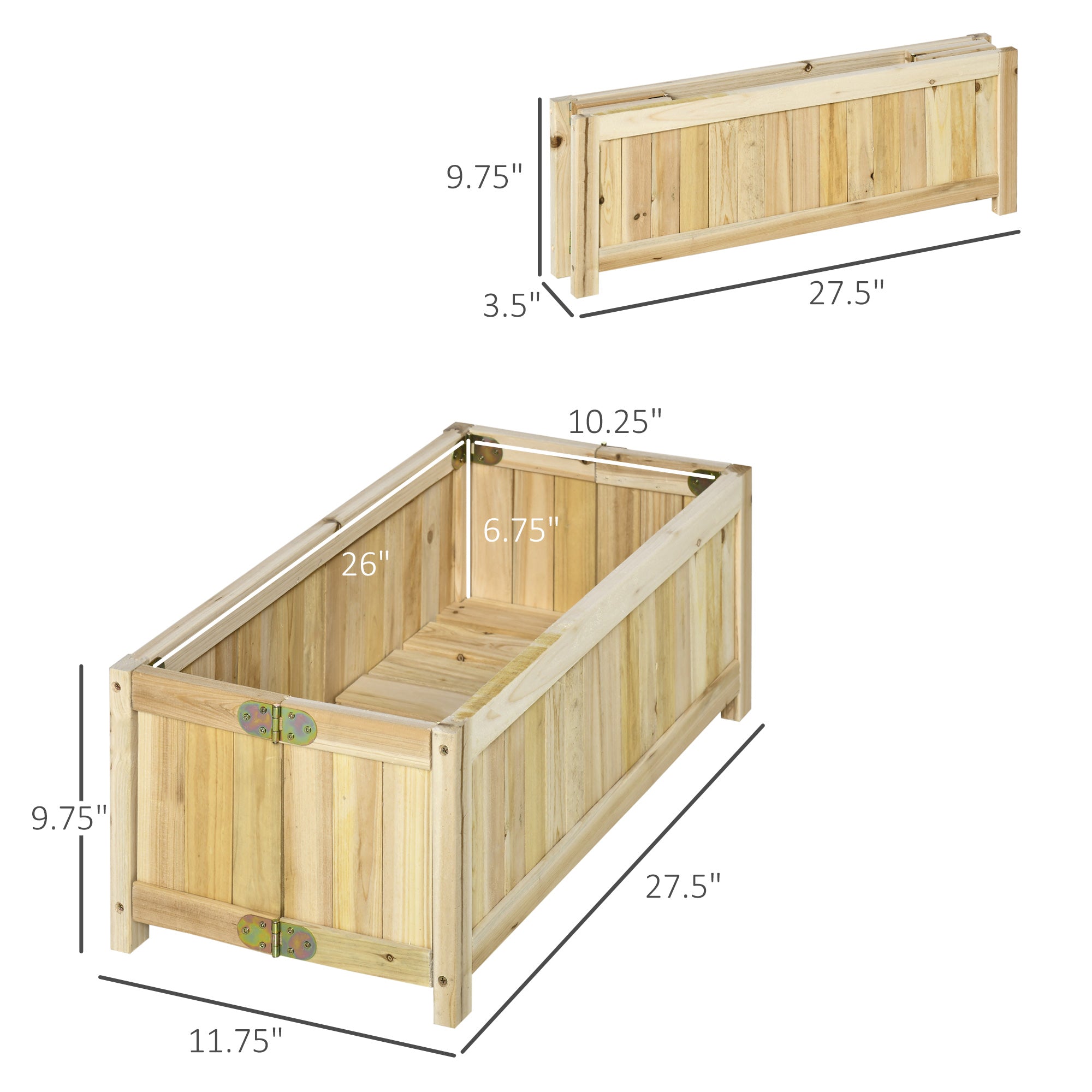 Foldable Raised Garden Bed, Wooden Planter Box, Herb Garden Planter with Drainage Holes, for Backyard, Patio to Grow Vegetables, Herbs, and Flowers, 27.6" x 11.6" x 9.8" - Natural wood finish - Image 3