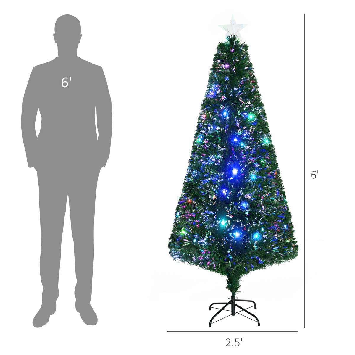 6' Tall Douglas Fir Pre-Lit Artificial Christmas Tree with Realistic Branches, 24 Multi-Color LED Lights, Fiber Optics and 230 Tips