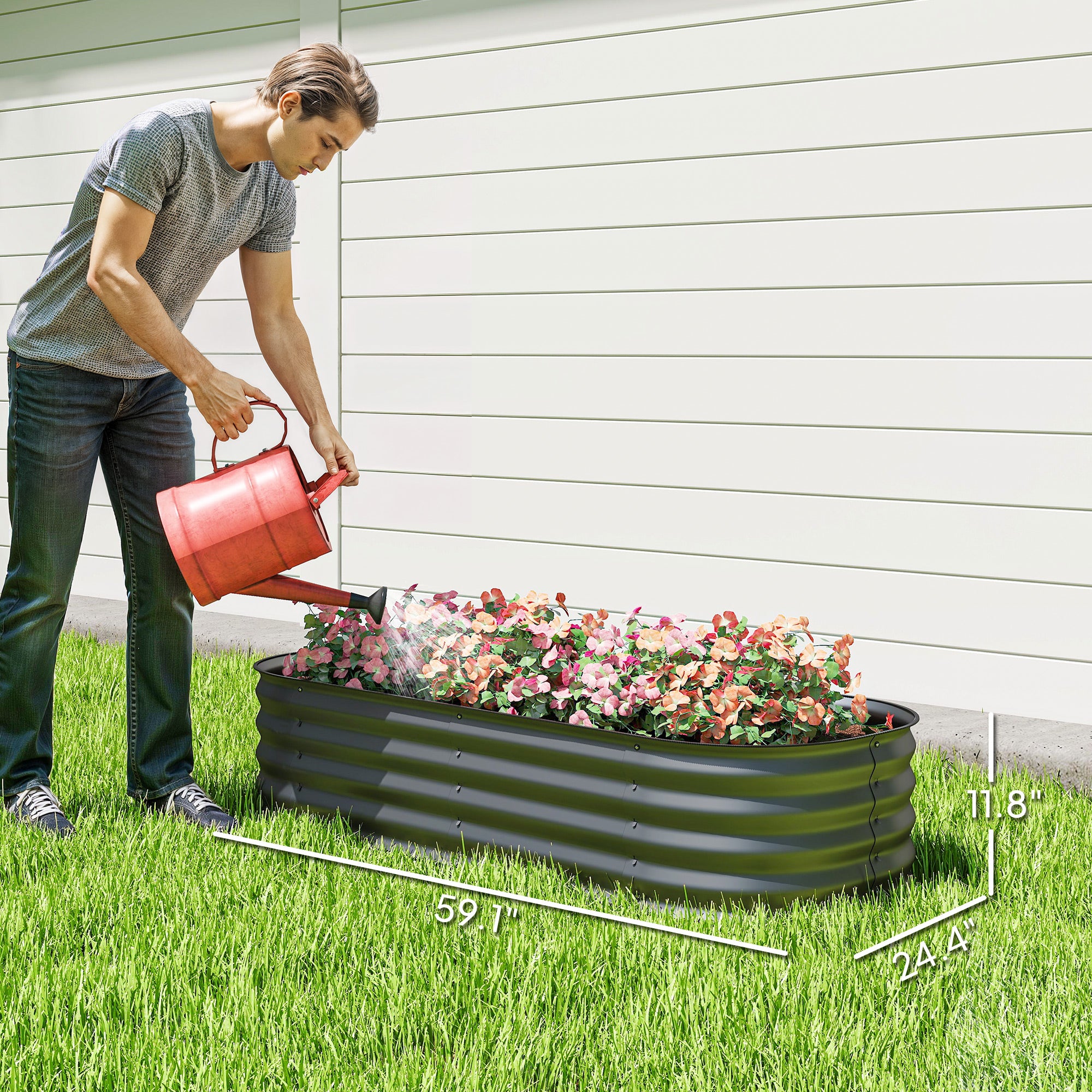 4.9' x 2' x 1' Galvanized Raised Garden Bed Kit, Metal Planter Box with Safety Edging, Dark Gray - Dark Gray - Image 3