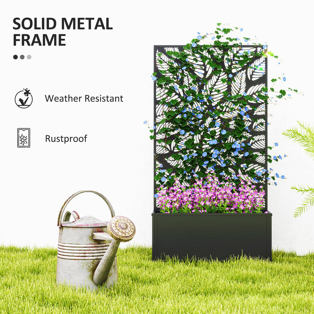 Metal Garden Bed with Trellis for Climbing Plants, Freestanding or Wall Mounted Flower Bed for Garden, Patio, Balcony