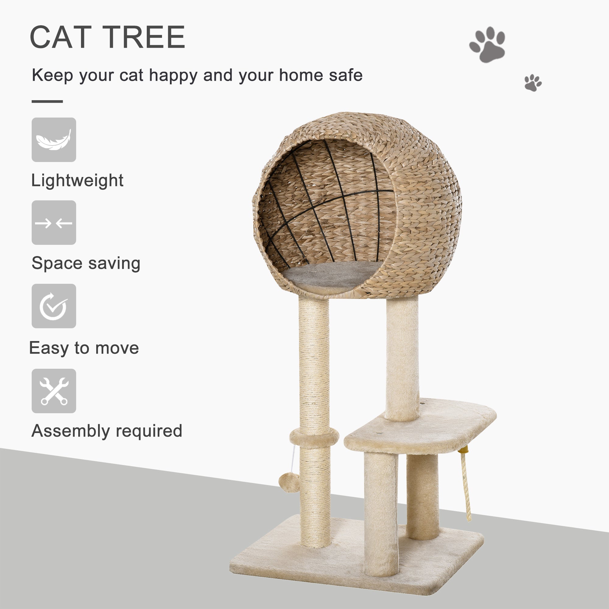 Cat Tree with Sisal Scratching Post Condo and Hanging Rope 39" H, Beige - Beige - Image 4