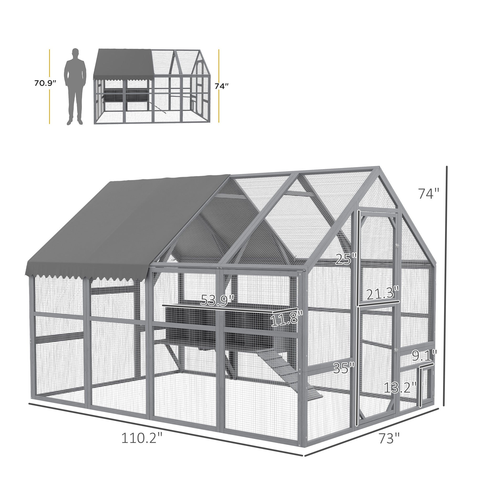 9' x 6' x 6' Large Chicken Coop with Nesting Box, Water-Resistant and Anti-UV Cover for 8-12 Chickens, Gray - Gray - Image 3