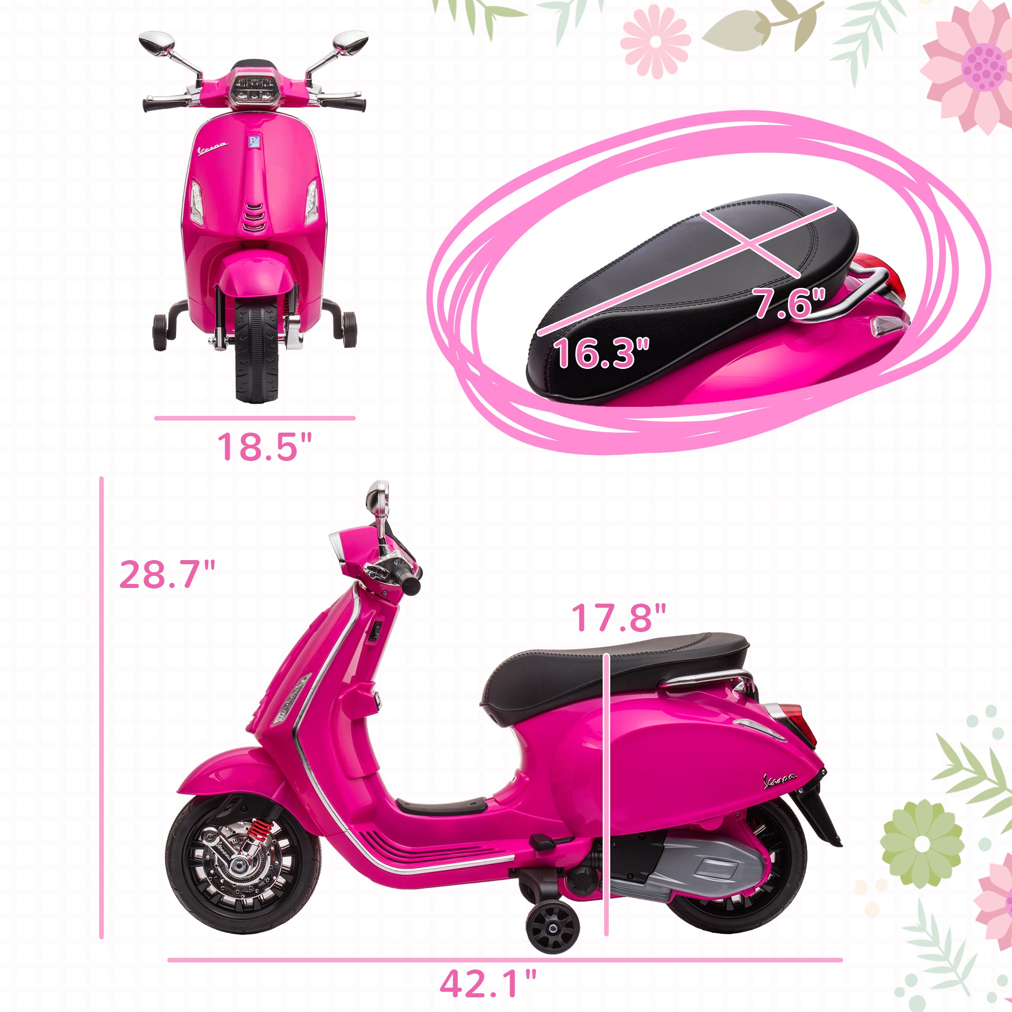 Vespa Licensed Kids Motorcycle 6V Toddler Motorcycle with Music, FM Radio, Headlight, Pink