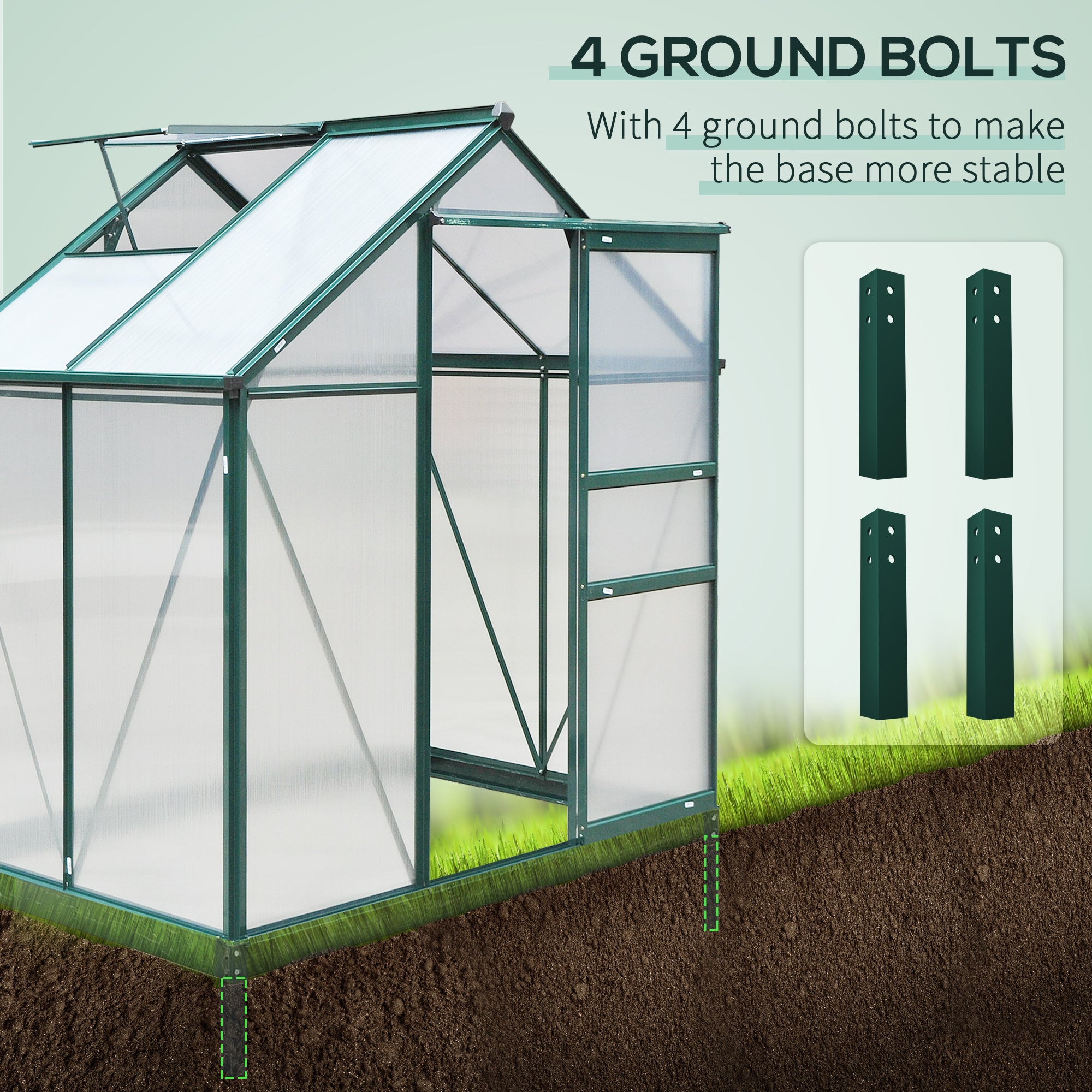 6' x 4' Greenhouse for Outdoors, Polycarbonate Greenhouse with Rain Gutter and Roof Vent, Aluminum Walk-in Green Houses for Outside for Patio Backyard Garden, Dark Green - Dark Green - Image 8