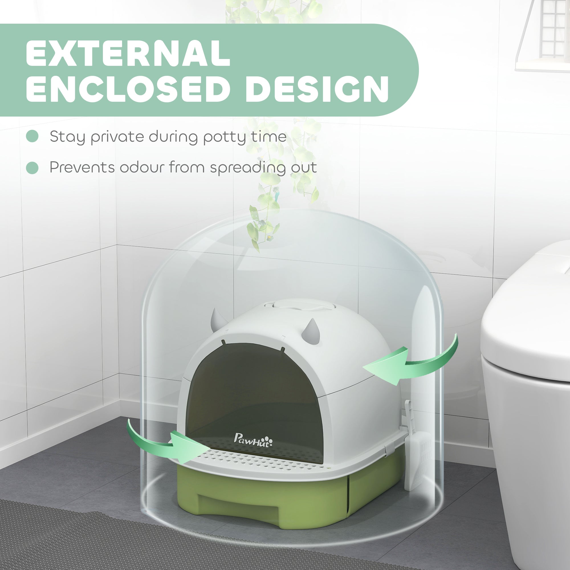 Covered Cat Litter Box with Lid, Scoop, Deodorizing Bags for Odor Control, Privacy, Easy to Clean, Green - Green - Image 4