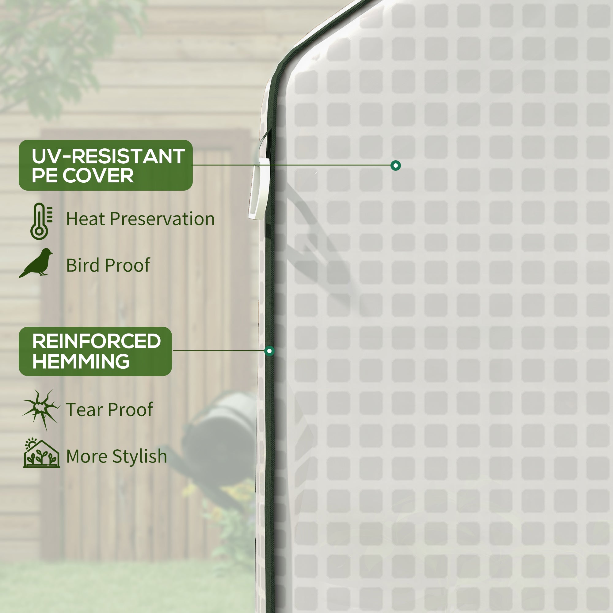 4.6' x 4.7' Portable Greenhouse, Water/UV Resistant Walk-In Small Outdoor Green House with 2 Tier U-Shaped Flower Rack Shelves, Roll Up Door & Windows, White - White - Image 5