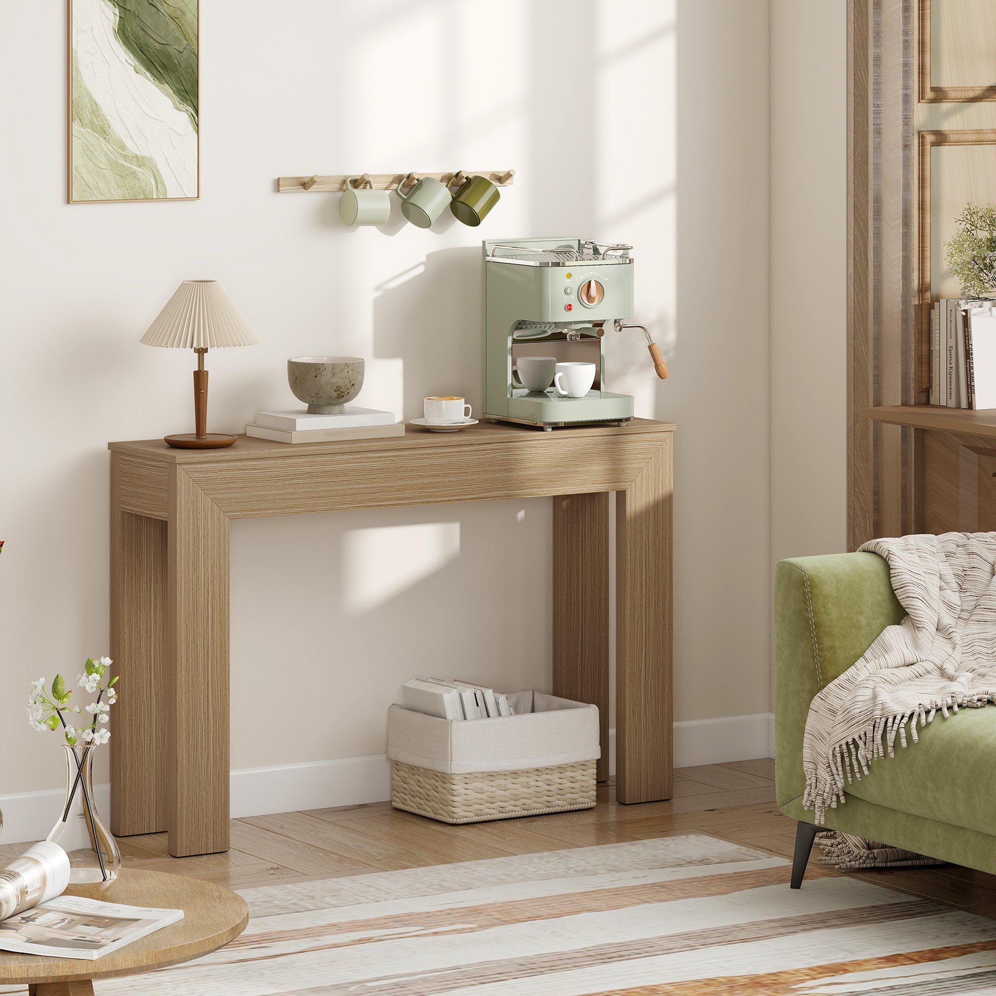 Modern Console Table, 47" Narrow Entryway Table, Natural Wood
