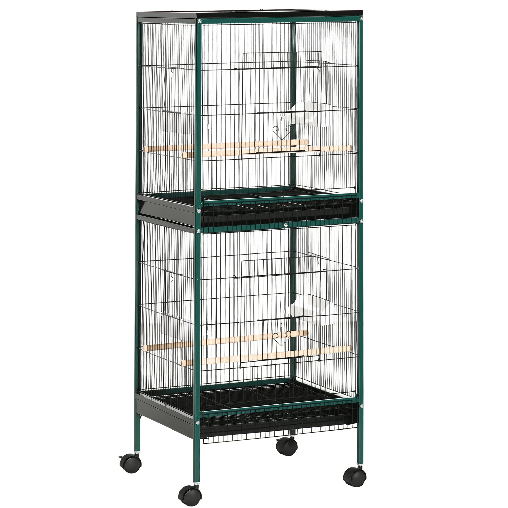 Large Bird Cage with 1.7 ft. Width for Wingspan, Bird Aviary Indoor with Multi-Door Design, Fit for a Canary, Finch, Conure, 55", Green - Green