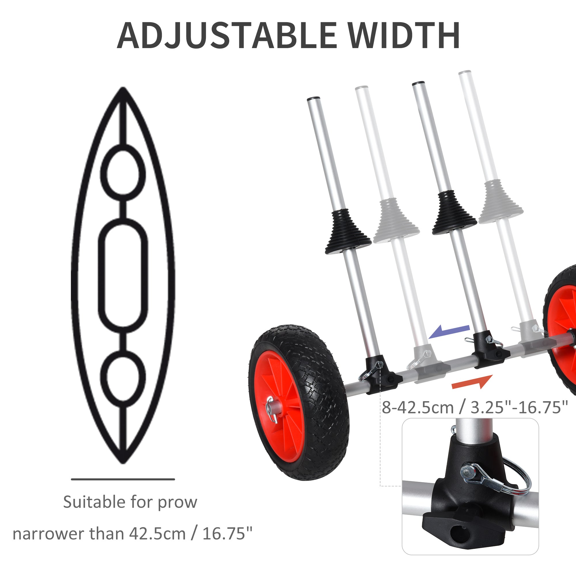 Kayak Cart, Trolley Trailer Kayak Wheels with Strong Aluminum Frame, Adjustable Width Crossbar, & Large Tires