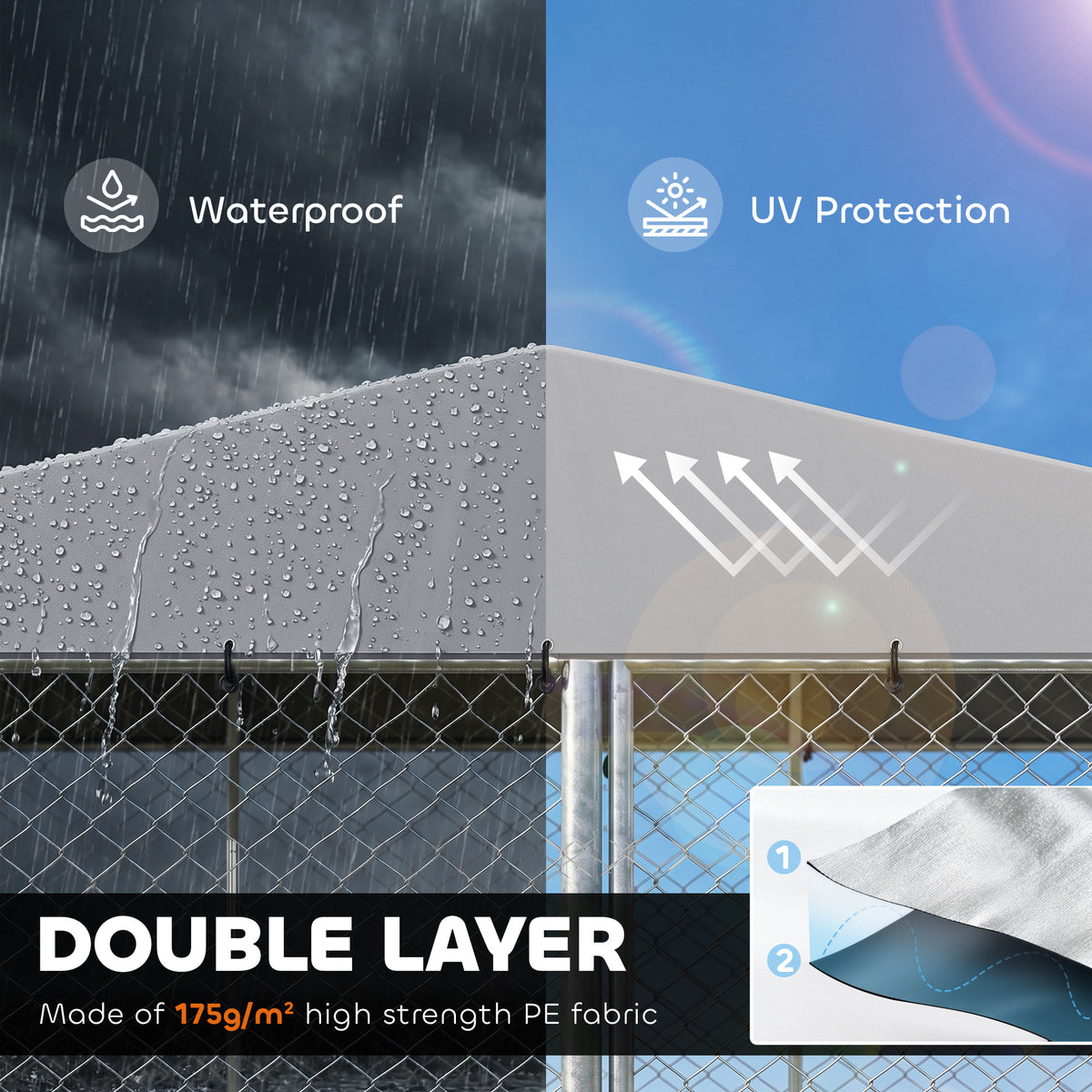 13' x 13' x 6.5' Dog Kennel Outdoor for Small Medium Dogs with Waterproof Roof, Silver