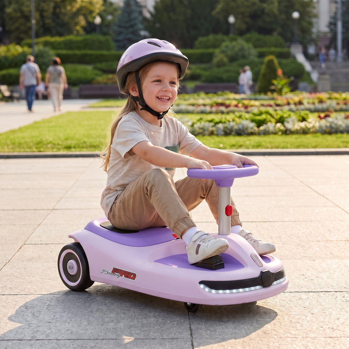 12V Electric Wiggle Car with Pedal, Kids Ride On Car with 2 Speeds, Soft Start, Music, Lights for 3-5 Years, Purple