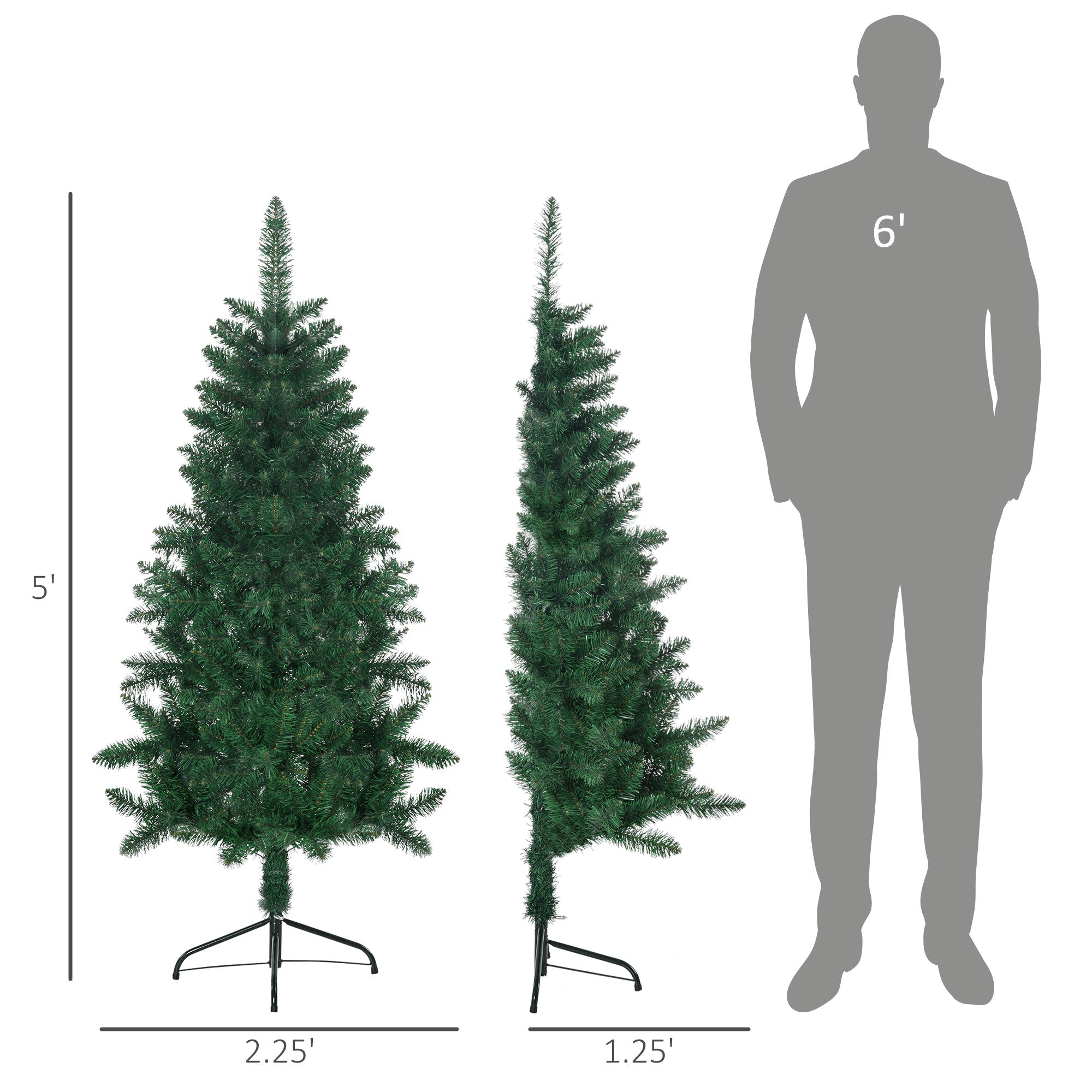 5' Artificial Half Christmas Trees with Auto Open, Steel Base, for Indoor Xmas Décor