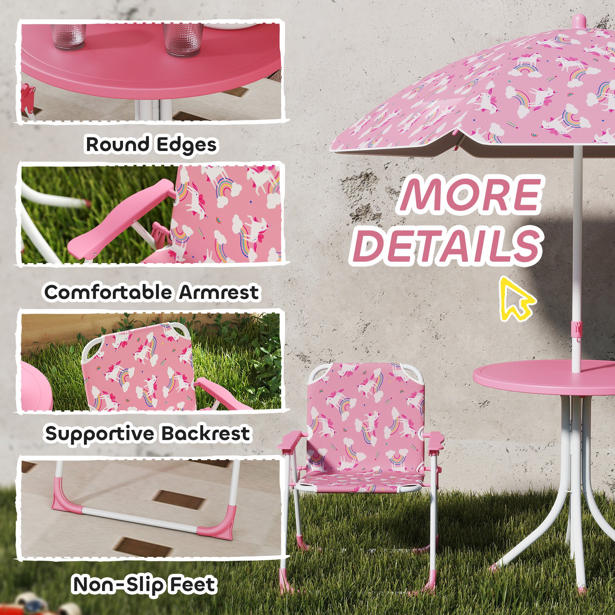 Kids Picnic Table, Kids Table and Chair Set with 2 Folding Chairs and Umbrella for Backyard, Garden, Patio, Pink