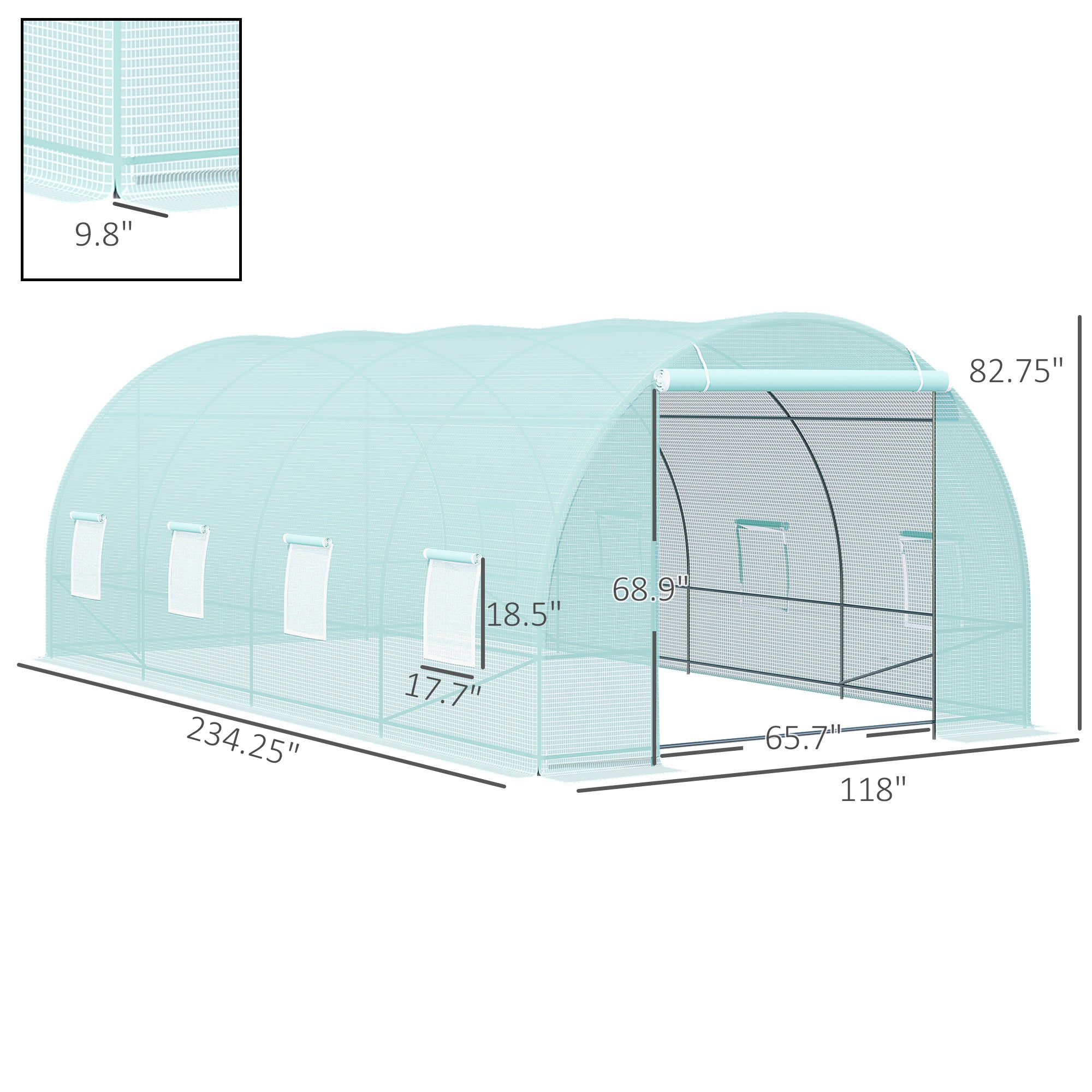 20' x 10' x 7' Walk-In Tunnel Greenhouse with Zippered Door & 8 Mesh Windows, Large Garden Green House Kit, Galvanized Steel Frame, Green - Green - Image 3