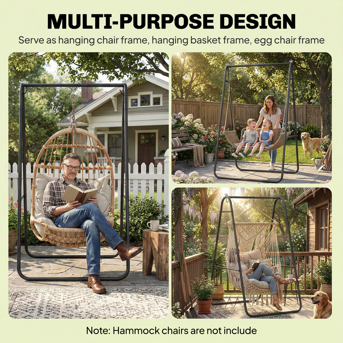 Hammock Chair Stand Only Heavy Duty Solid Steel A-Frame for Hanging Hammock, Egg Chair, Max Load 330 LBS, Black