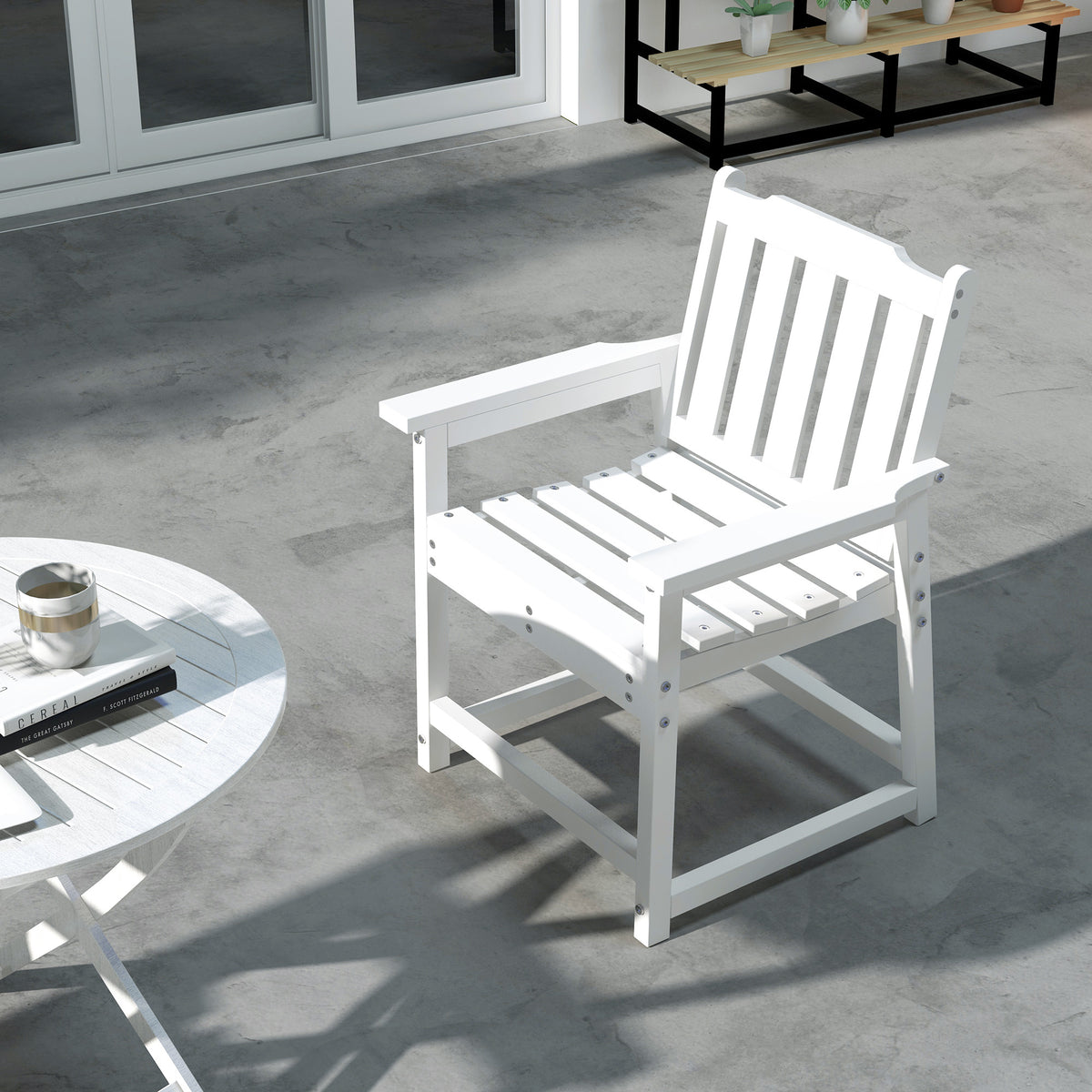 All-Weather Patio Chair, HDPE Patio Dining Chair, Heavy Duty Wood-Like Outdoor Furniture for Garden, Backyard, Deck, Porch, Lawn, White