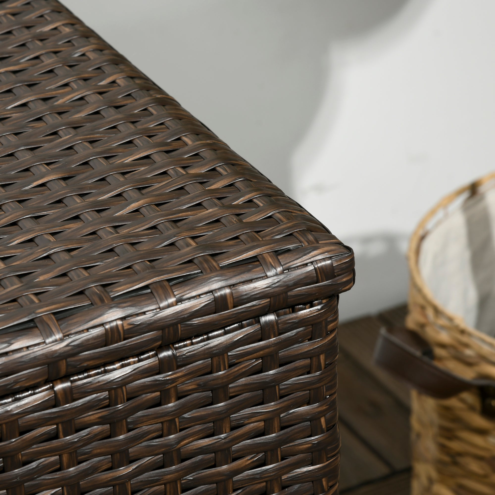 113 Gallon Outdoor Storage Box, Rattan Deck Box for Indoor, Patio Furniture Cushions, Pool Garden Tools, Brown - Brown - Image 8