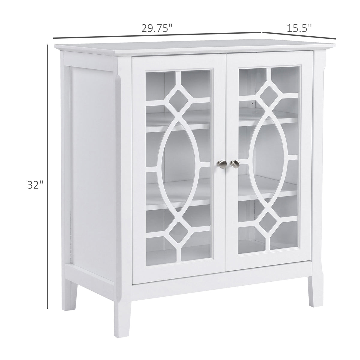 Sideboard Display Cabinet with Double Framed Glass Doors, 2 Adjustable Shelves, and Elevated Base, White