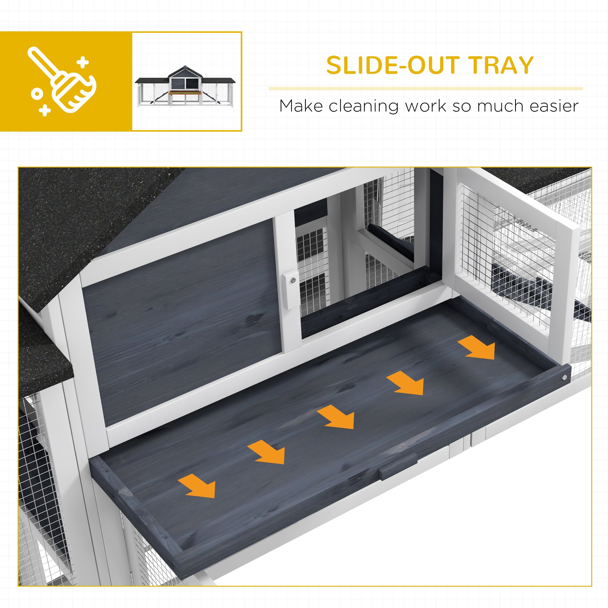 Outdoor Rabbit House 83" 2 Story Deluxe XL Wooden Rabbit Hutch, Big Bunny Cage w/ Ladder and Run, Dark Gray - Dark Gray - Image 6