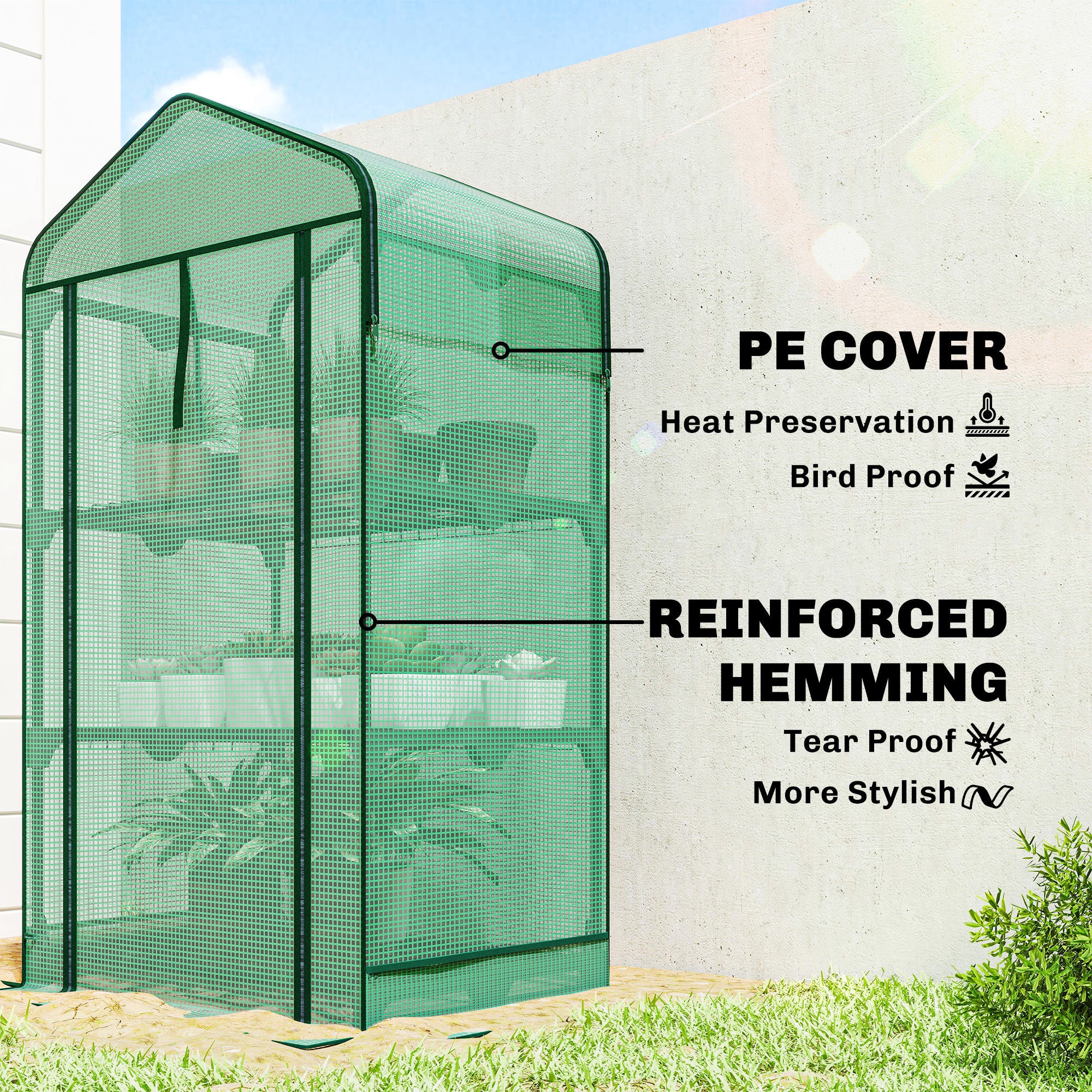 Mini Greenhouse with Screen Roof, Portable Small Greenhouse with Roll-Up Zipper Door, 27.6" x 19.7" x 50", Green - Green - Image 5