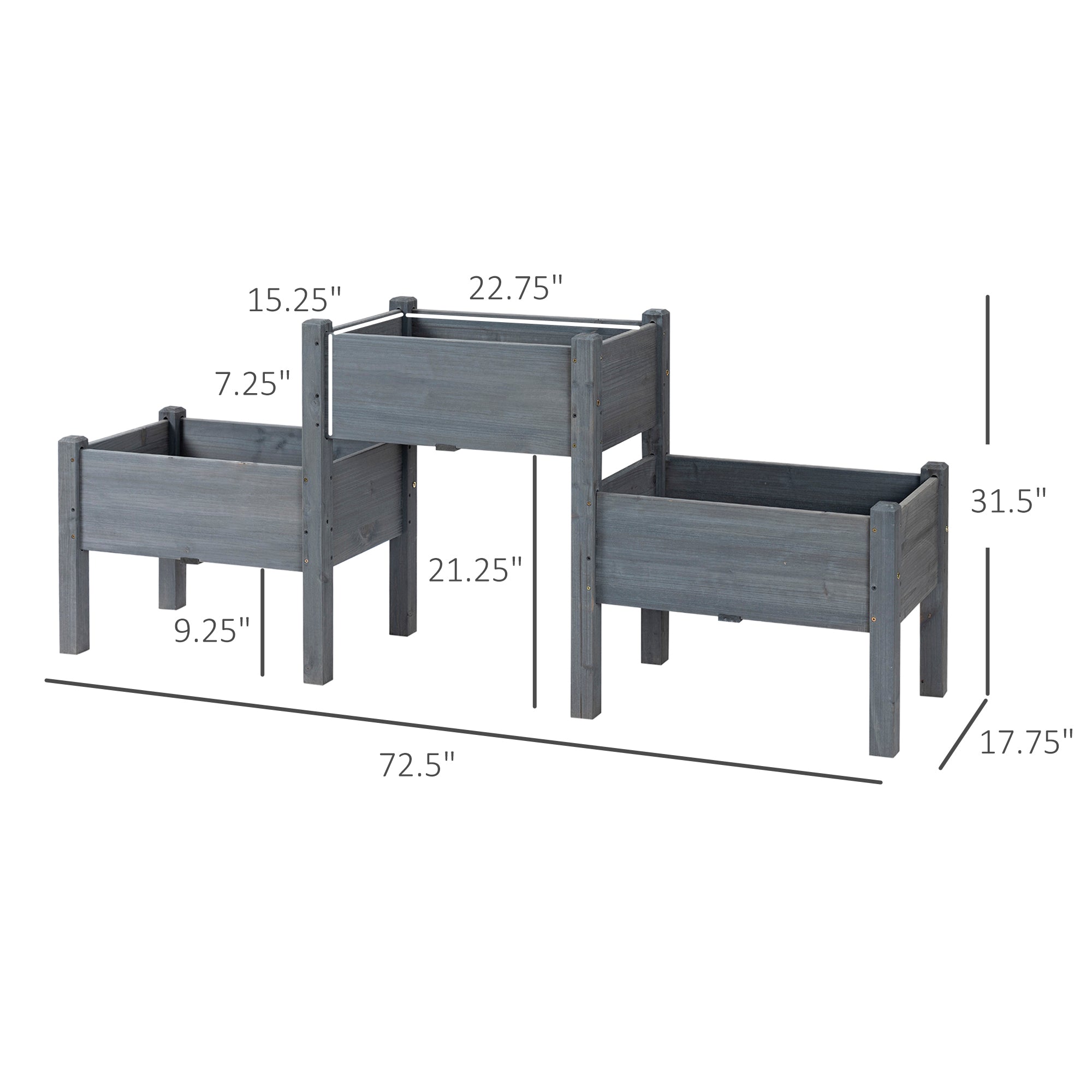 3 Tier Raised Garden Bed Freestanding Planter Box for Vegetables, Herb, Flowers - Grey - Image 3
