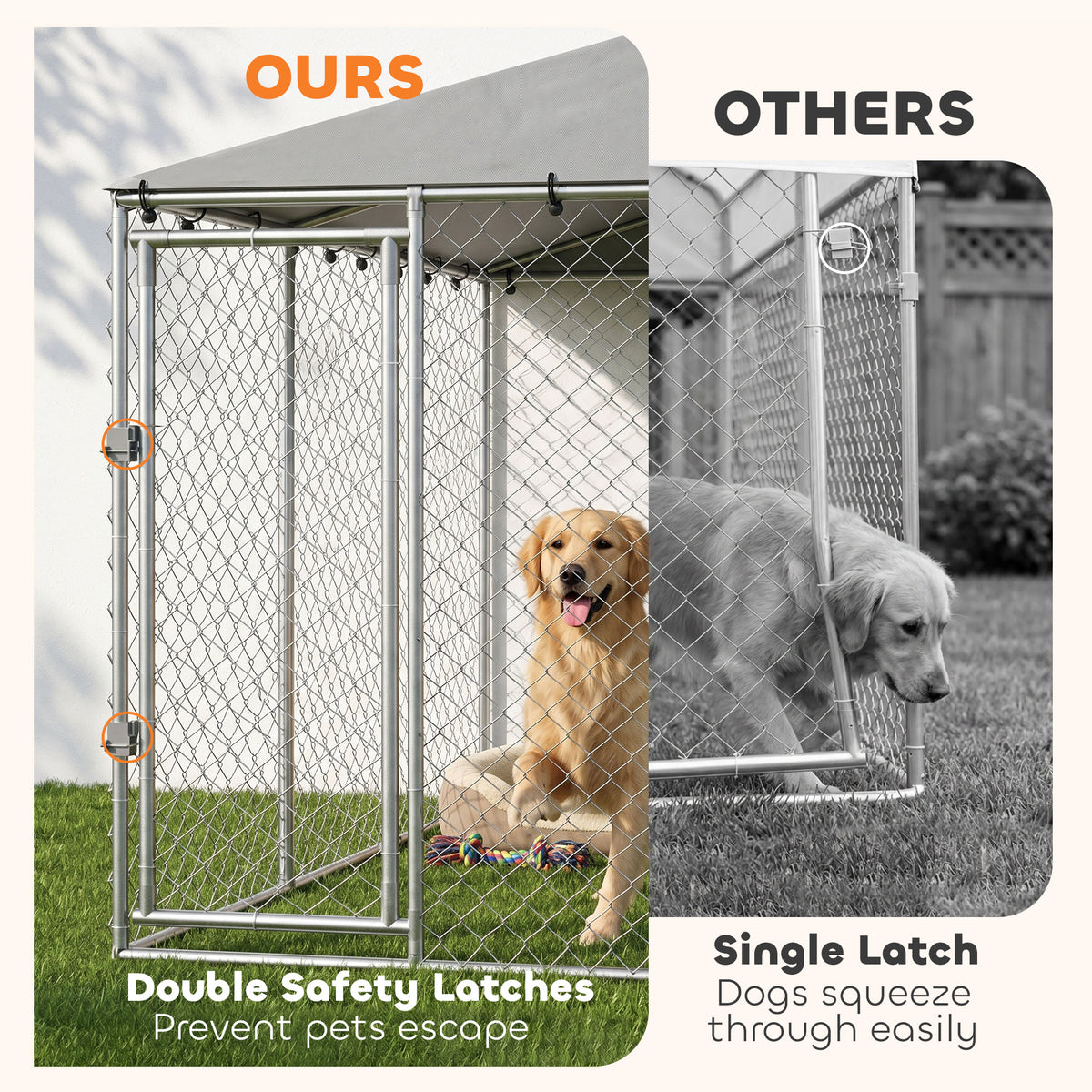 13' x 13' x 6.5' Dog Kennel Outdoor for Small Medium Dogs with Waterproof Roof, Silver